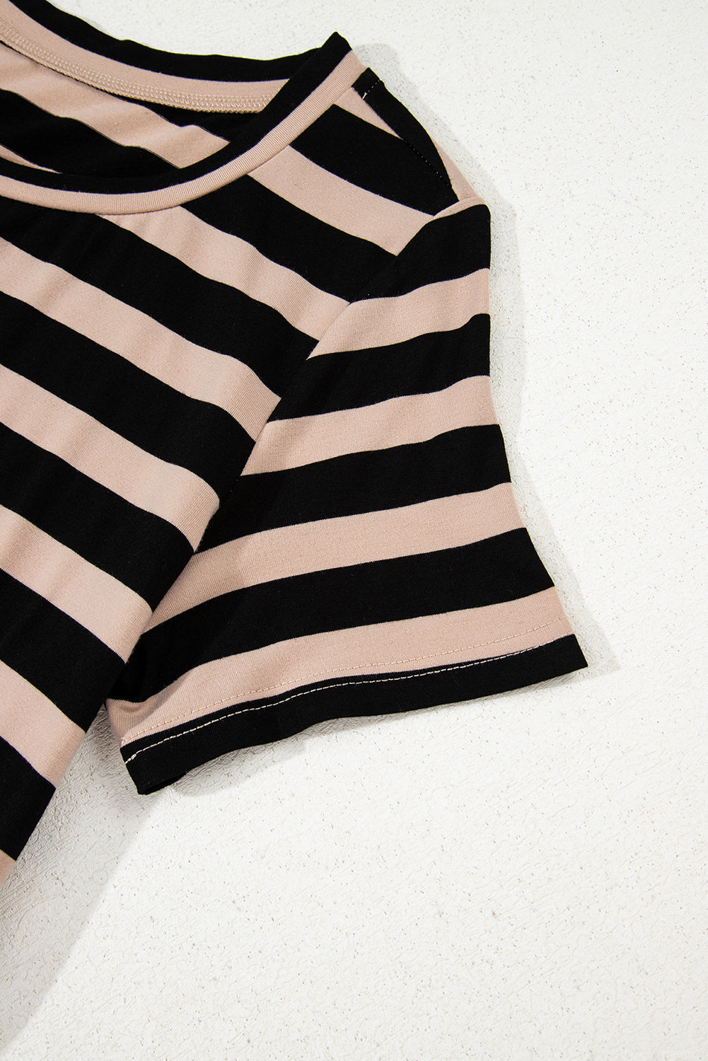Black Stripe Casual Round Neck T-Shirt Maxi Dress With Pockets-Dresses/T Shirt Dresses-[Adult]-[Female]-2022 Online Blue Zone Planet