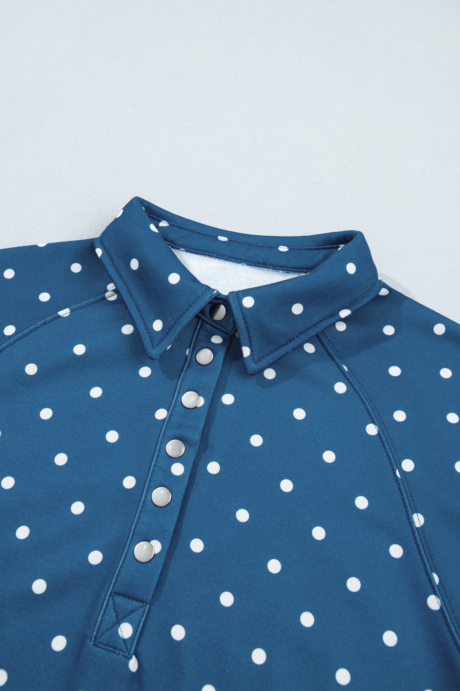 Pink Polka Dot Print Metal Button Collar Casual Pullover Sweatshirt-Tops/Sweatshirts & Hoodies-[Adult]-[Female]-2022 Online Blue Zone Planet
