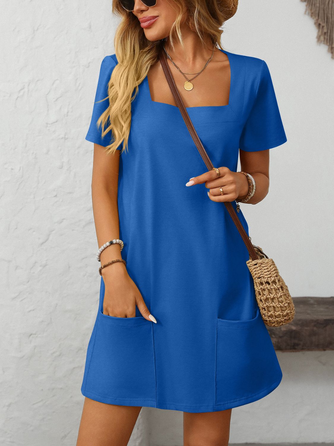 Mandy Square Neck Short Sleeve Mini Dress-TOPS / DRESSES-[Adult]-[Female]-2022 Online Blue Zone Planet