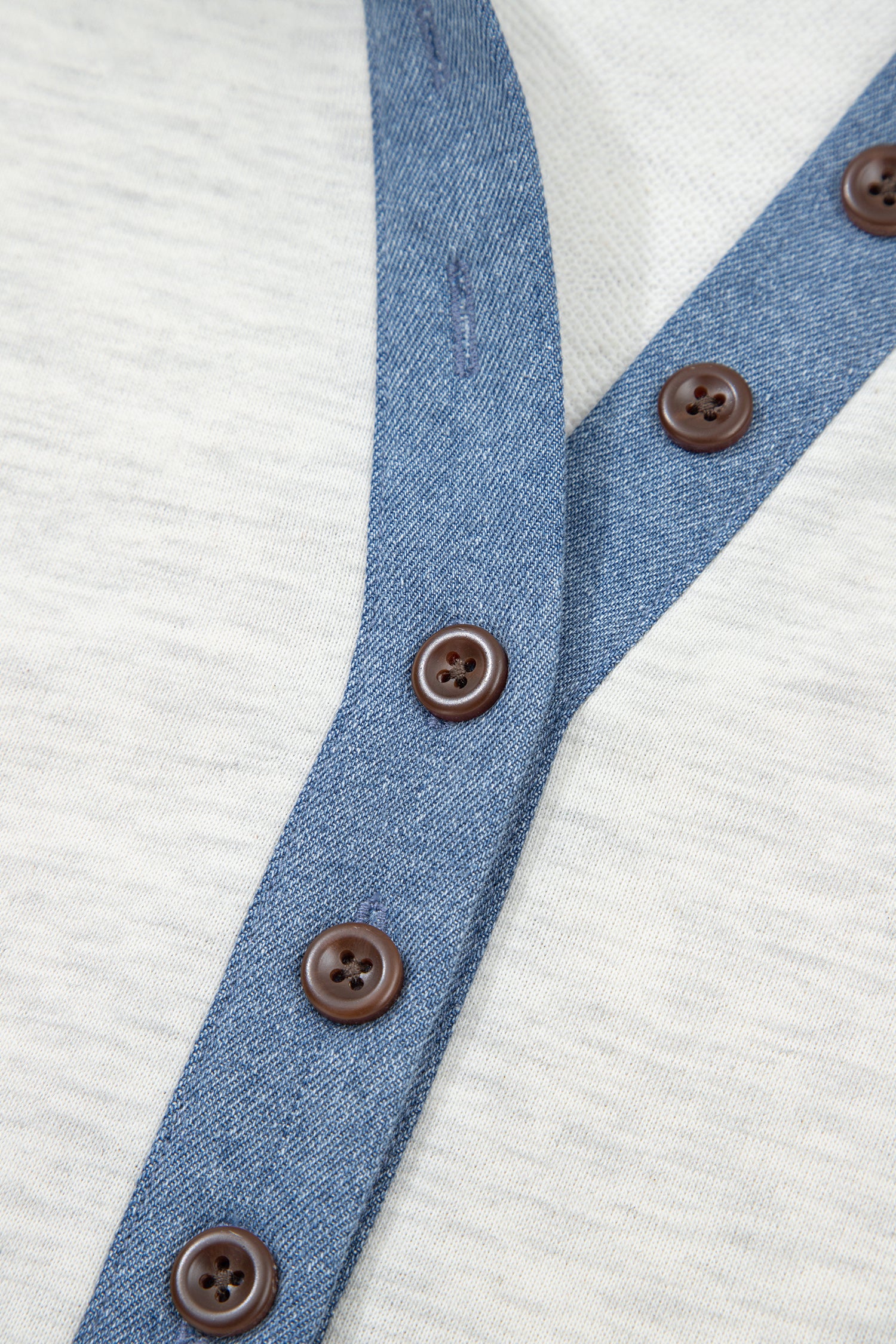 Light Grey Denim Patchwork Buttoned Polo Collar Long Sleeve Top-Tops/Long Sleeve Tops-[Adult]-[Female]-2022 Online Blue Zone Planet