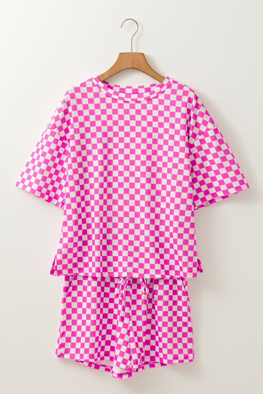 Rose Checkered Top And Short Casual 2Pcs Set-Loungewear & Sleepwear/Loungewear-[Adult]-[Female]-2022 Online Blue Zone Planet