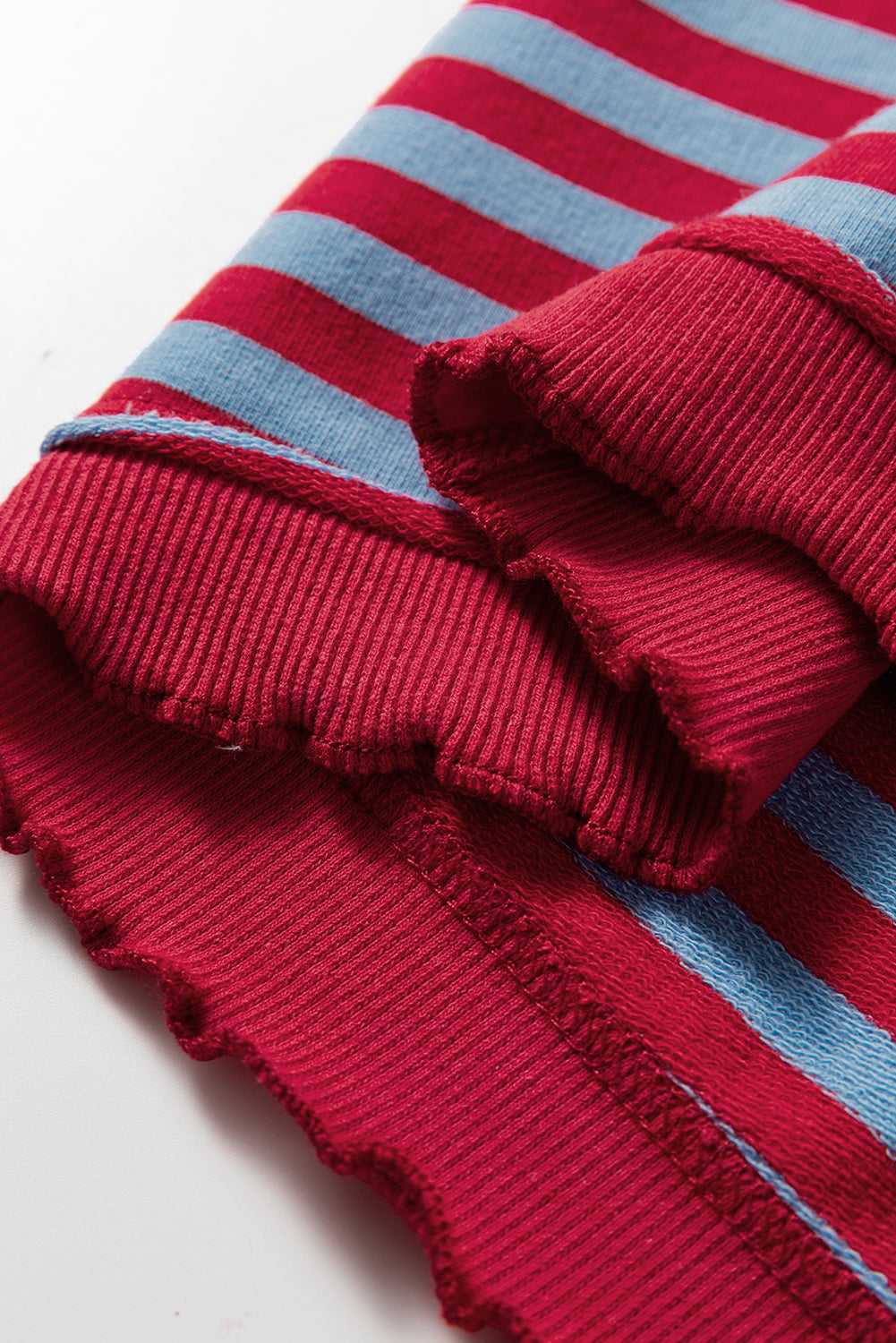 Red Stripe Exposed Seam Contrast Ribbed Trim Oversize Sweatshirt-Tops/Sweatshirts & Hoodies-[Adult]-[Female]-2022 Online Blue Zone Planet