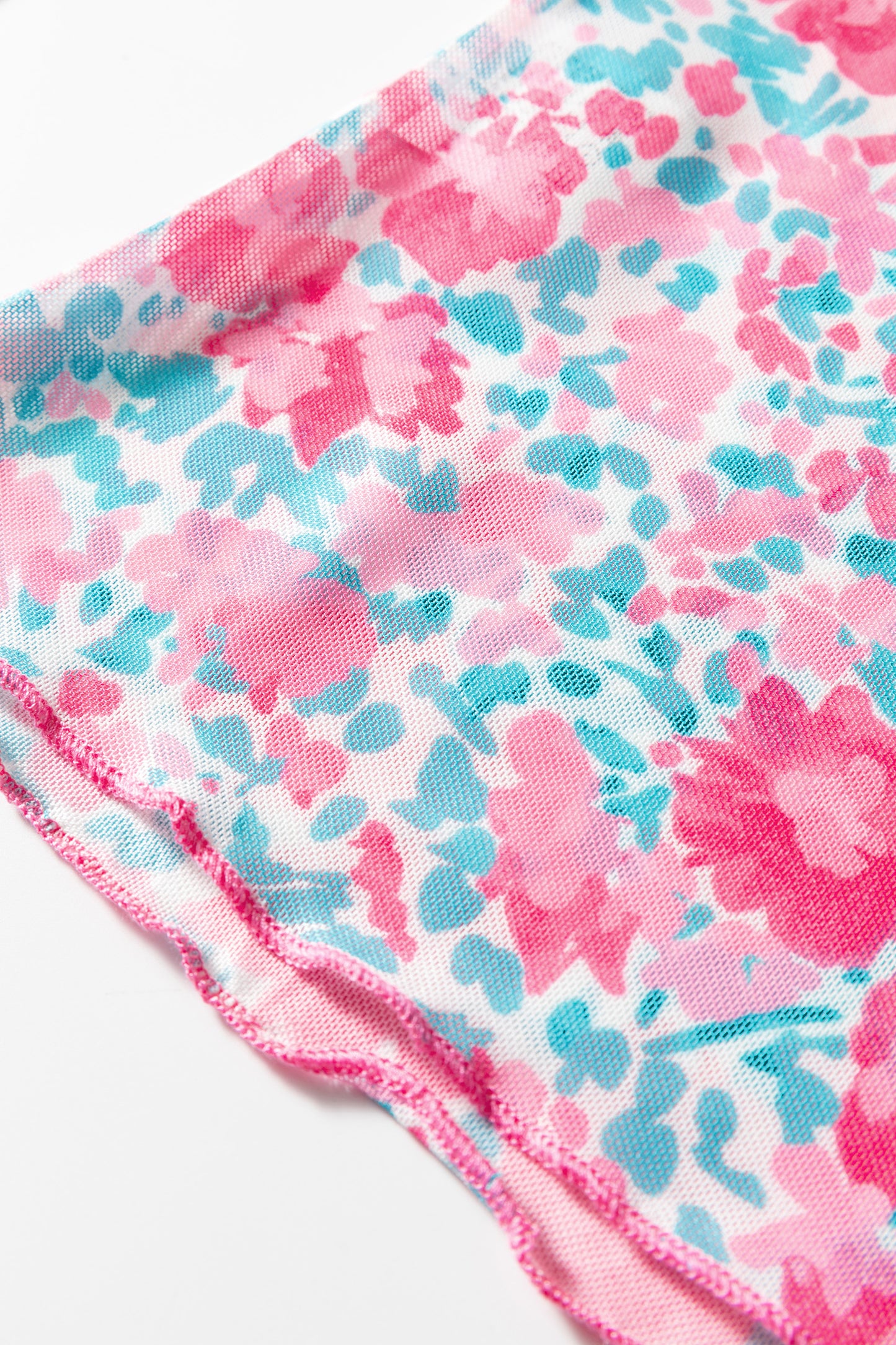 Pink Slim Fit Floral Mesh Long Sleeve Mock Neck Top-Tops/Long Sleeve Tops-[Adult]-[Female]-2022 Online Blue Zone Planet