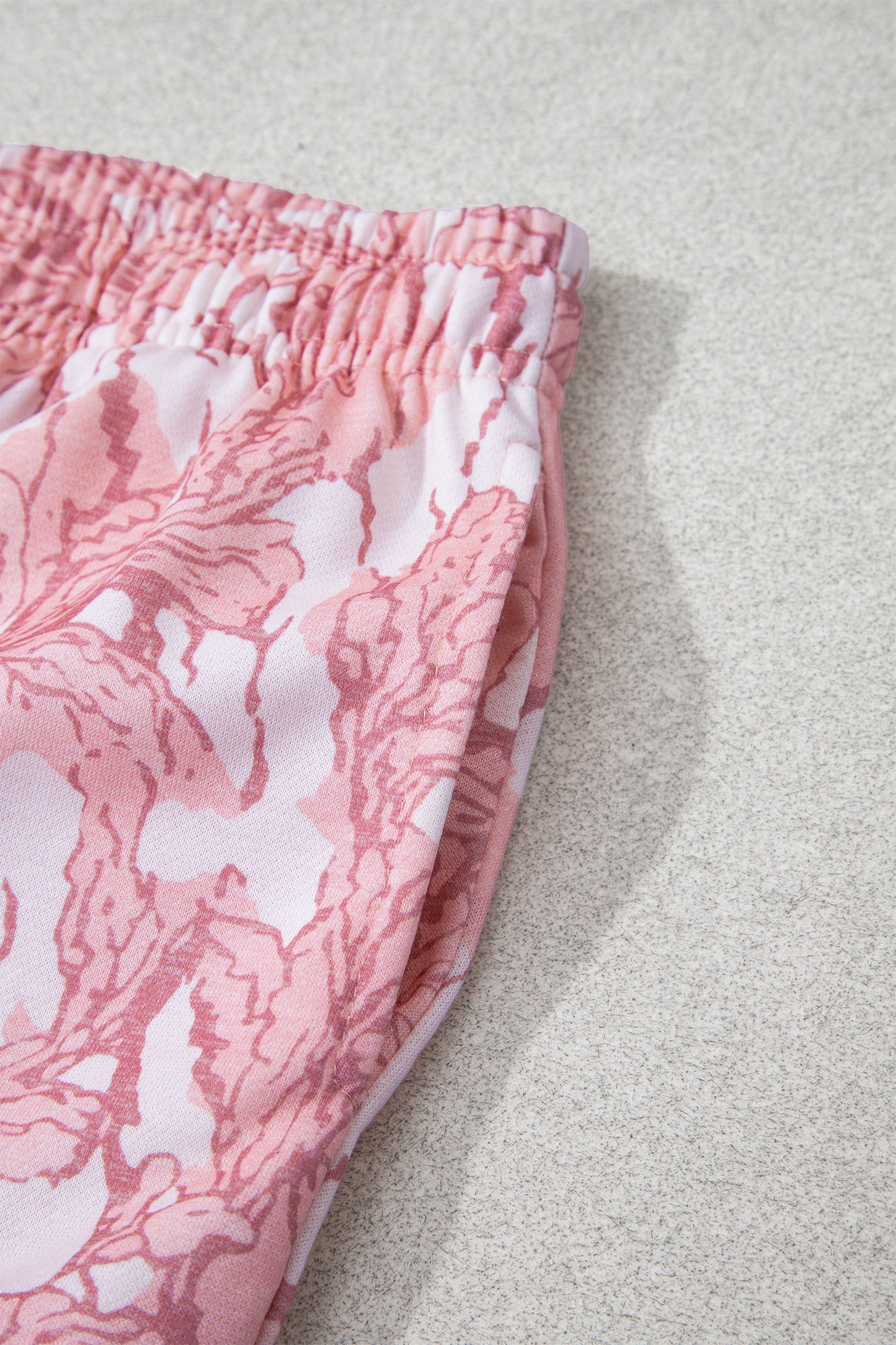 Pink Abstract Floral Print Loose Pullover Drawstring Pants 2pcs Set-Two Piece Sets/Pant Sets-[Adult]-[Female]-2022 Online Blue Zone Planet