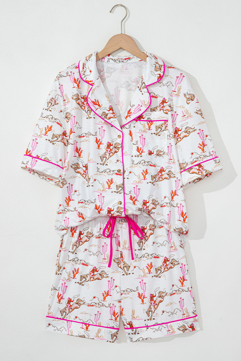 Blue Zone Planet | White Cowgirl Country Print Pajamas Set-Loungewear & Sleepwear/Sleepwear-[Adult]-[Female]-2022 Online Blue Zone Planet