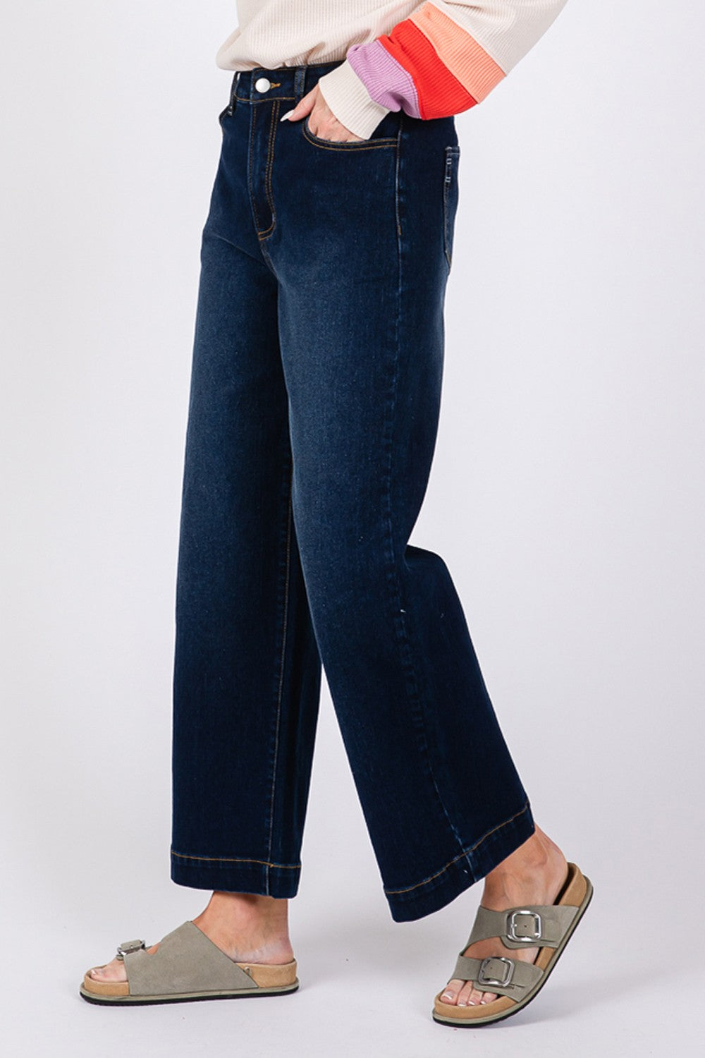 SAGE + FIG High Waist Wide Leg Jeans-BOTTOMS SIZES SMALL MEDIUM LARGE-[Adult]-[Female]-2022 Online Blue Zone Planet