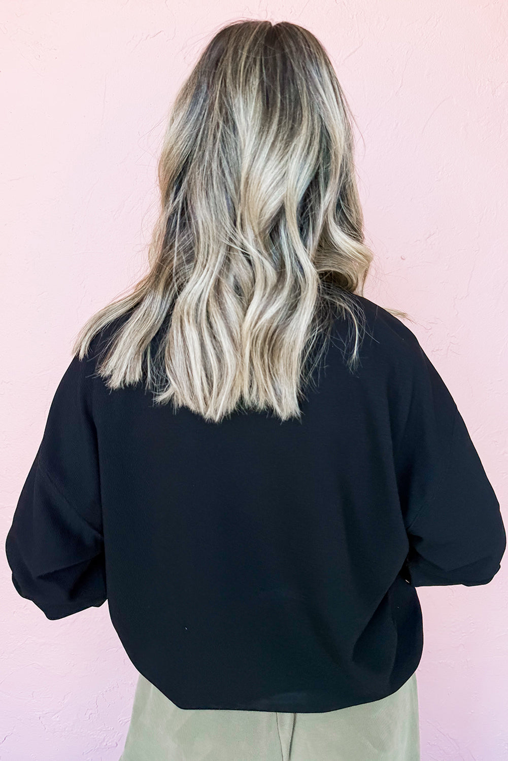Black Chenille Xoxo Patched Drop Shoulder Valentines Pullover Sweatshirt-Graphic/Graphic Sweatshirts-[Adult]-[Female]-2022 Online Blue Zone Planet