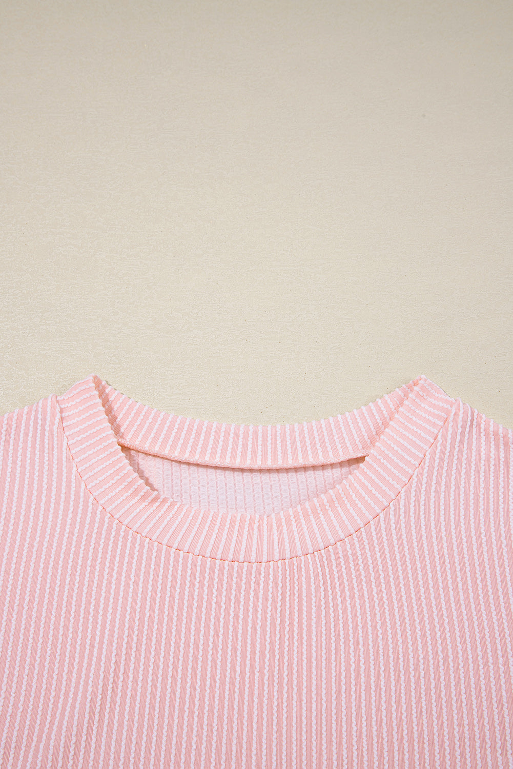 Pink Corded Knit Color Block Pocketed Crew Neck T Shirt-Tops/Tops & Tees-[Adult]-[Female]-2022 Online Blue Zone Planet