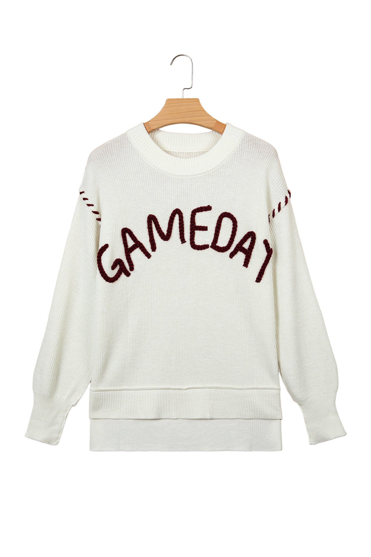 Beige Drop Shoulder Game Day Letter Print Pullover Sweater-TOPS / DRESSES-[Adult]-[Female]-2022 Online Blue Zone Planet