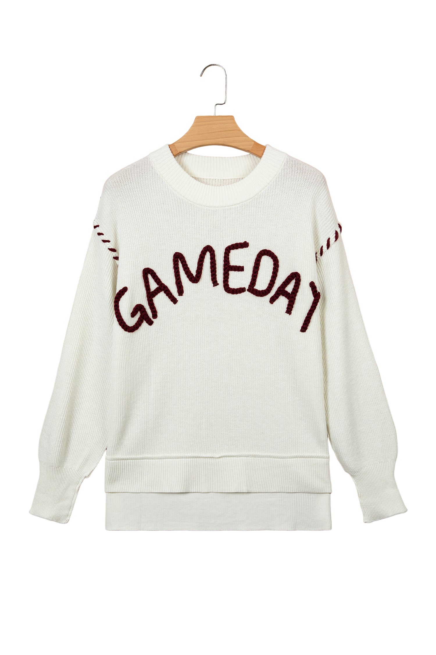 Beige Drop Shoulder Game Day Letter Print Pullover Sweater-TOPS / DRESSES-[Adult]-[Female]-2022 Online Blue Zone Planet