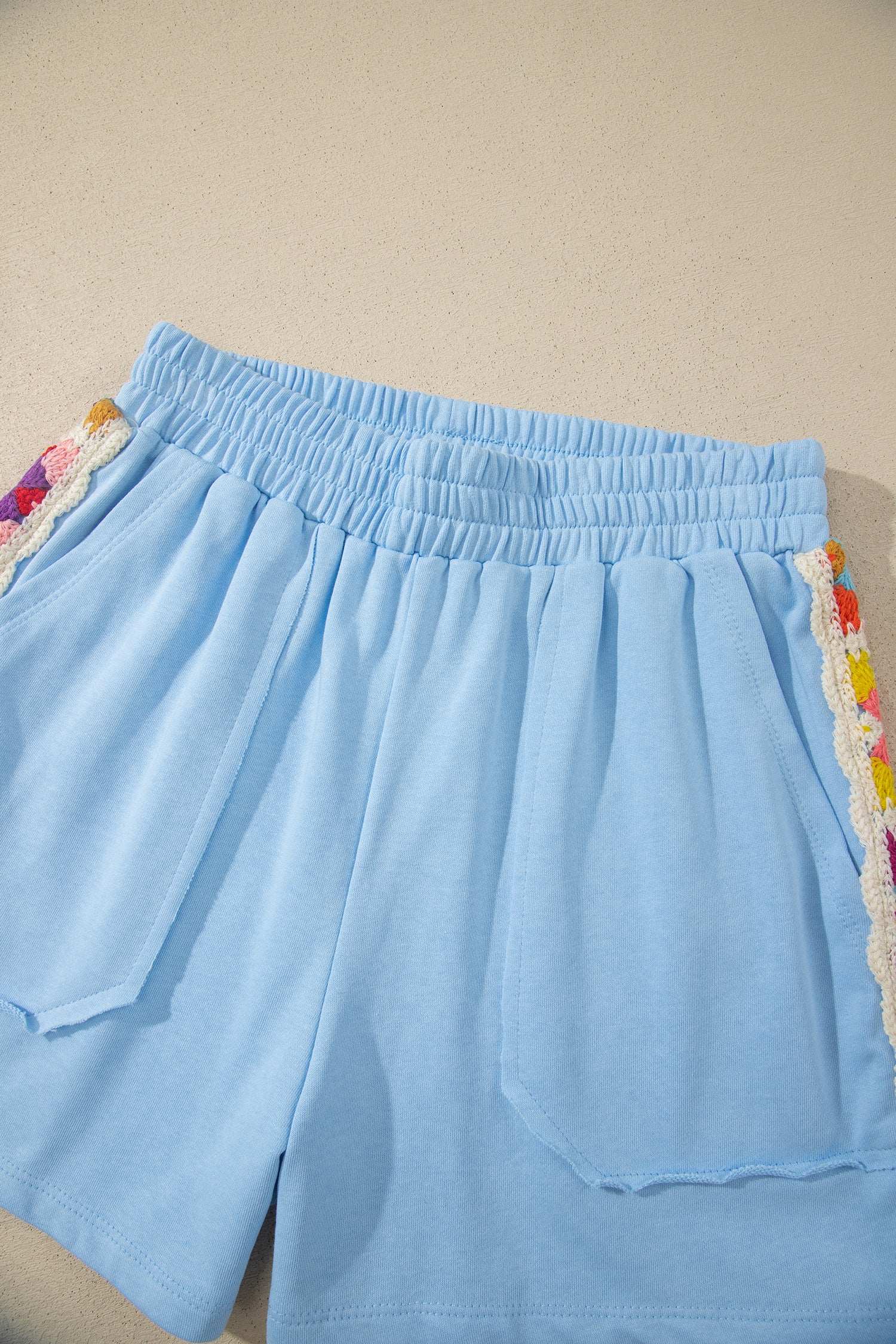 Mist Blue Granny Square Crochet Detail Short 2pcs Set-Two Piece Sets/Short Sets-[Adult]-[Female]-2022 Online Blue Zone Planet