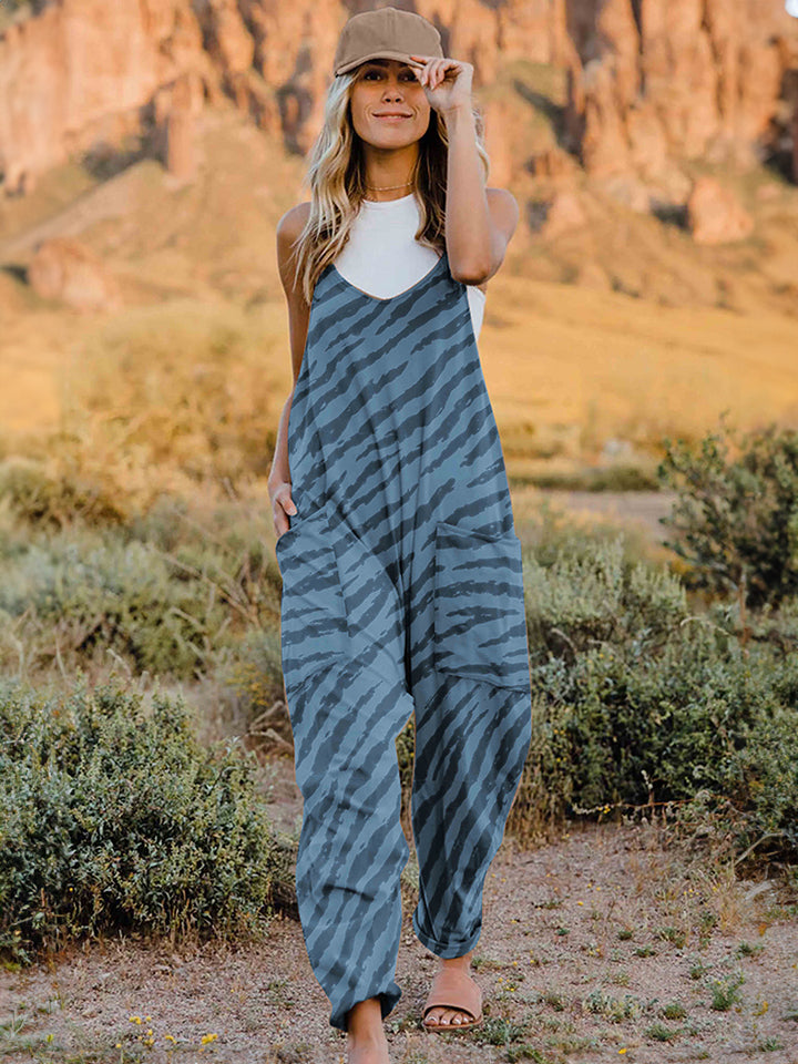 Full Size Printed V-Neck Sleeveless Jumpsuit-BOTTOMS SIZES SMALL MEDIUM LARGE-[Adult]-[Female]-Light Blue-S-2022 Online Blue Zone Planet