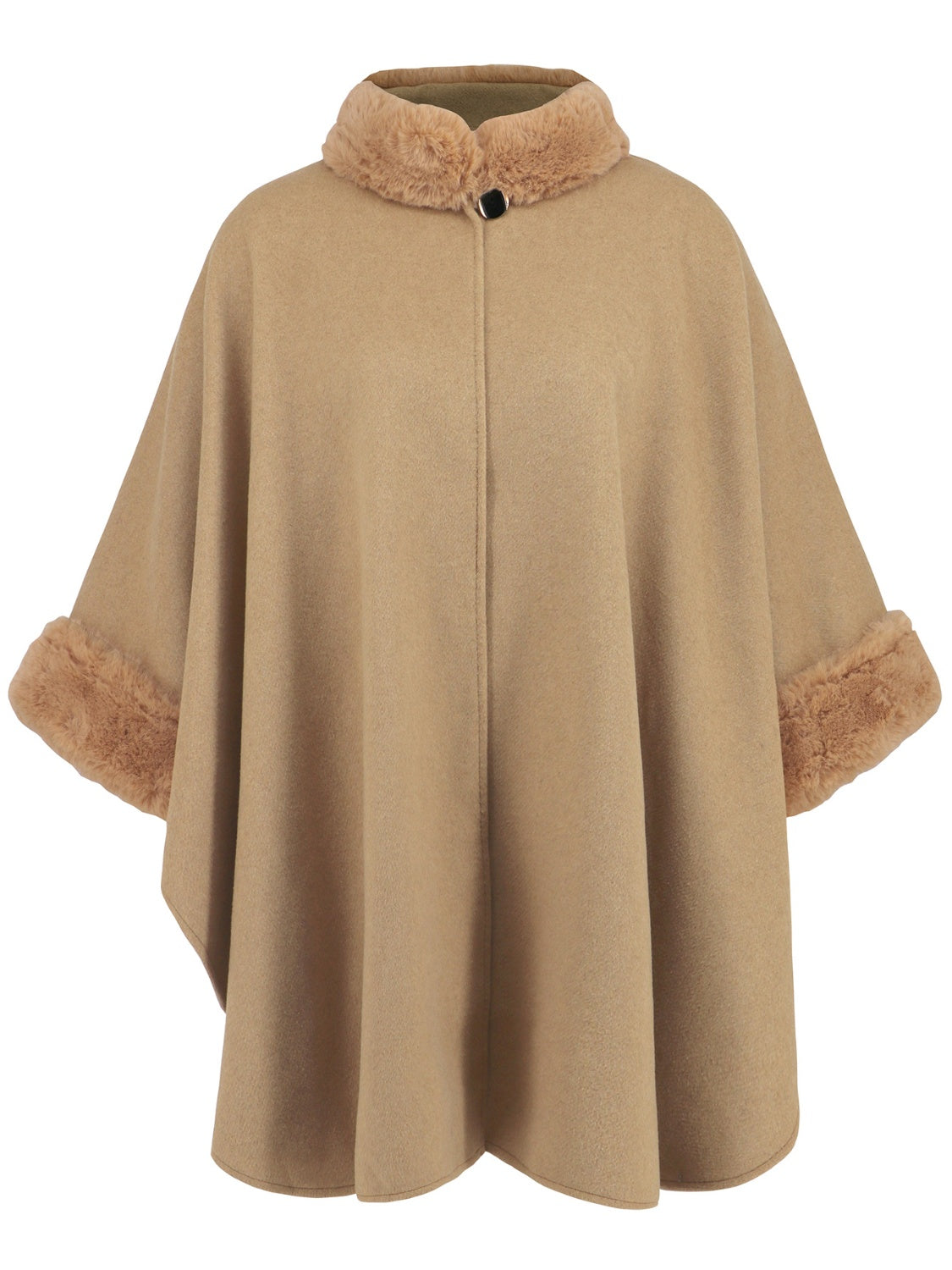 Fuzzy Trim Long Sleeve Poncho-TOPS / DRESSES-[Adult]-[Female]-2022 Online Blue Zone Planet