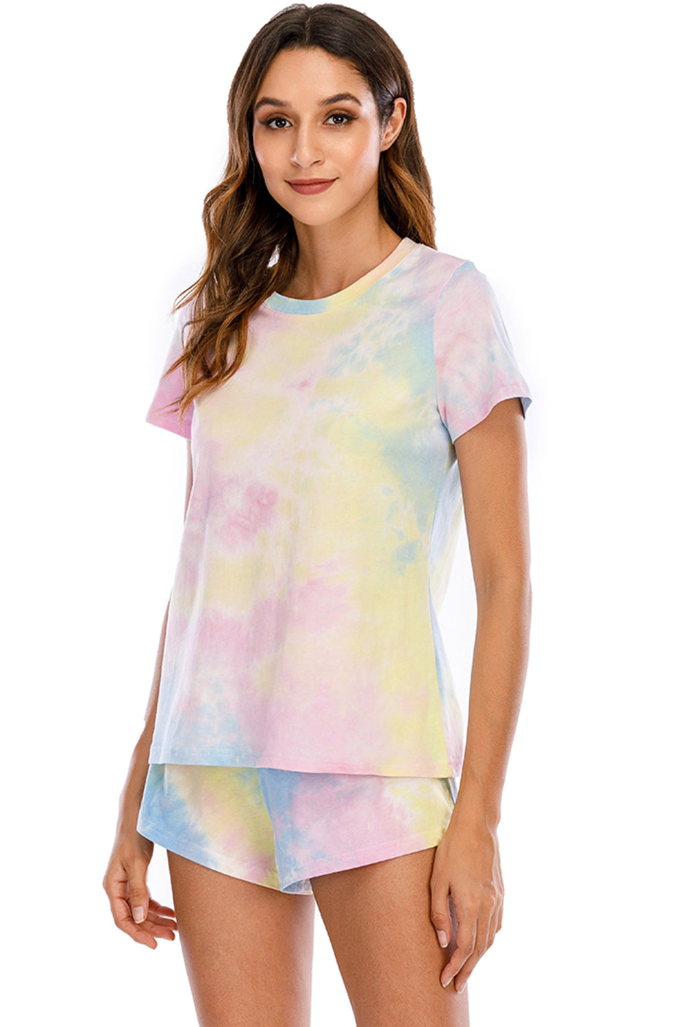 Tie-Dye Round Neck Short Sleeve Top and Shorts Lounge Set-TOPS / DRESSES-[Adult]-[Female]-2022 Online Blue Zone Planet