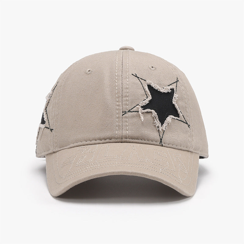 Adjustable Star Raw Hem Cap-BASEBALL HATS-[Adult]-[Female]-Tan-One Size-2022 Online Blue Zone Planet