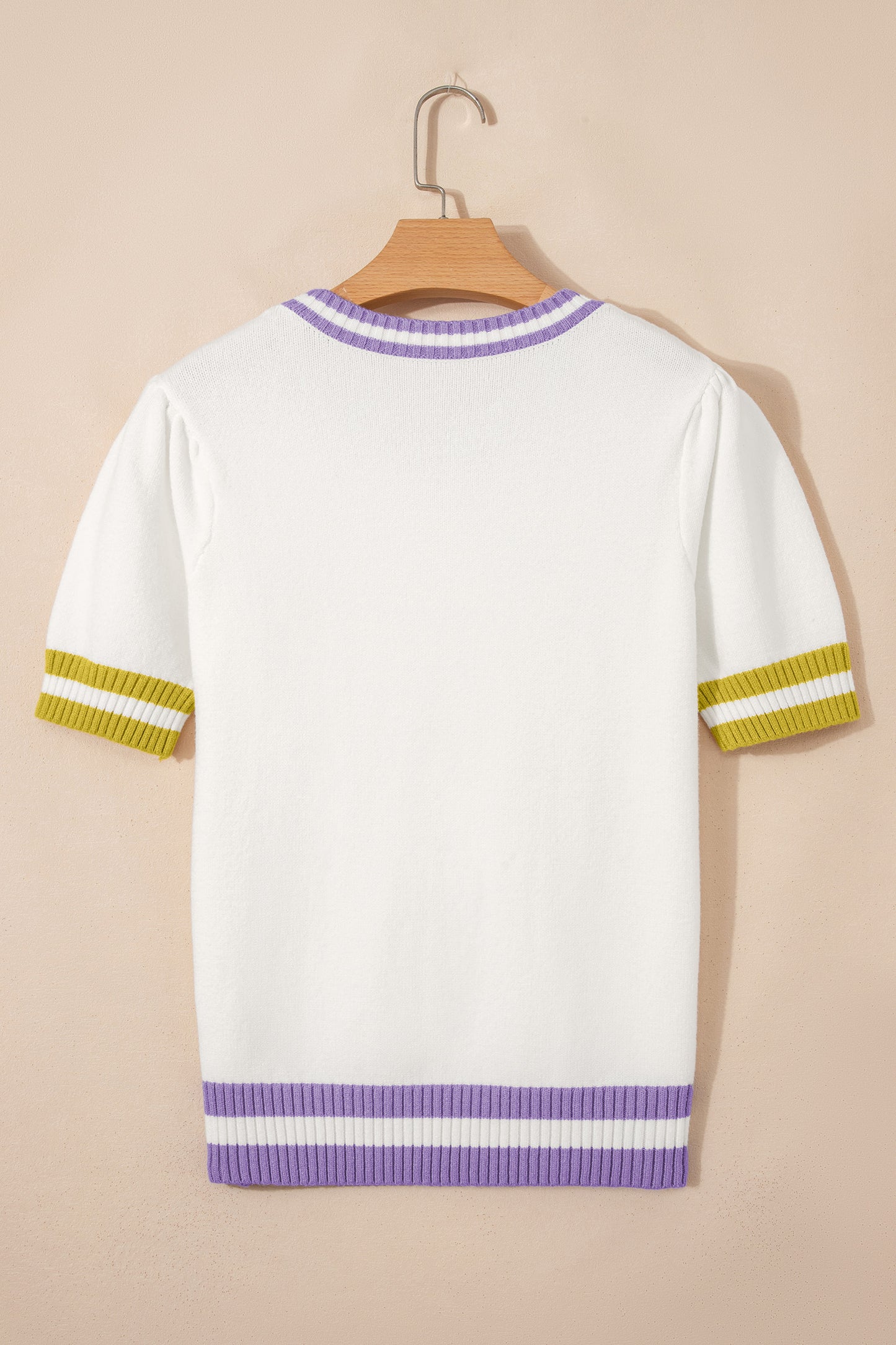 White Mardi Gras Tinsel Letter Graphic Short Sleeve Sweater-Sweaters & Cardigans/Short Sleeve Sweaters-[Adult]-[Female]-2022 Online Blue Zone Planet