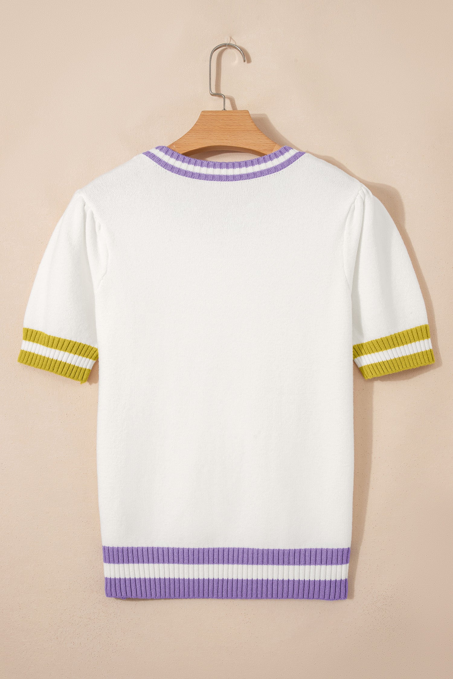 White Mardi Gras Tinsel Letter Graphic Short Sleeve Sweater-Sweaters & Cardigans/Short Sleeve Sweaters-[Adult]-[Female]-2022 Online Blue Zone Planet