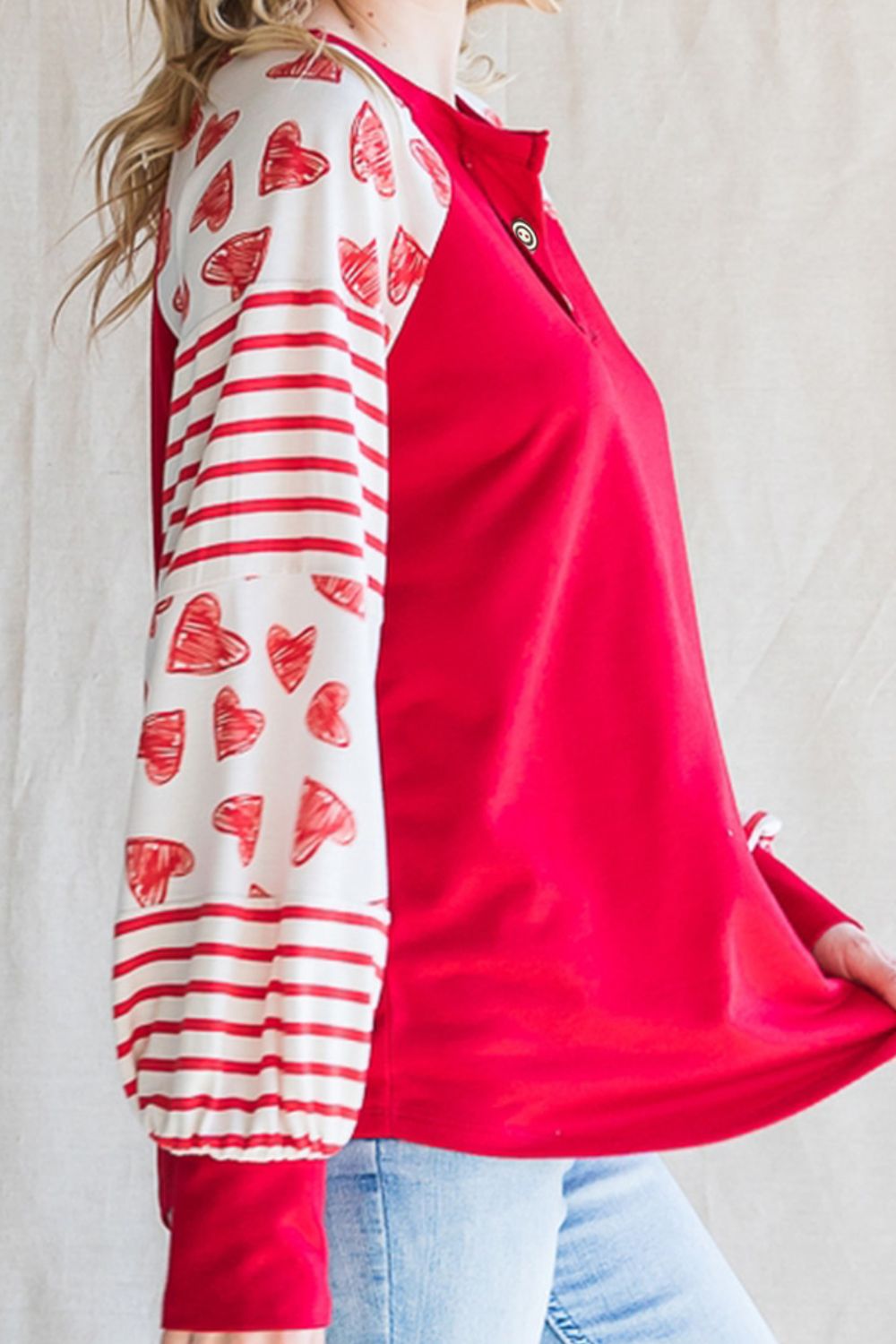 Heart Printed Round Neck Long Sleeve T-Shirt-TOPS / DRESSES-[Adult]-[Female]-2022 Online Blue Zone Planet