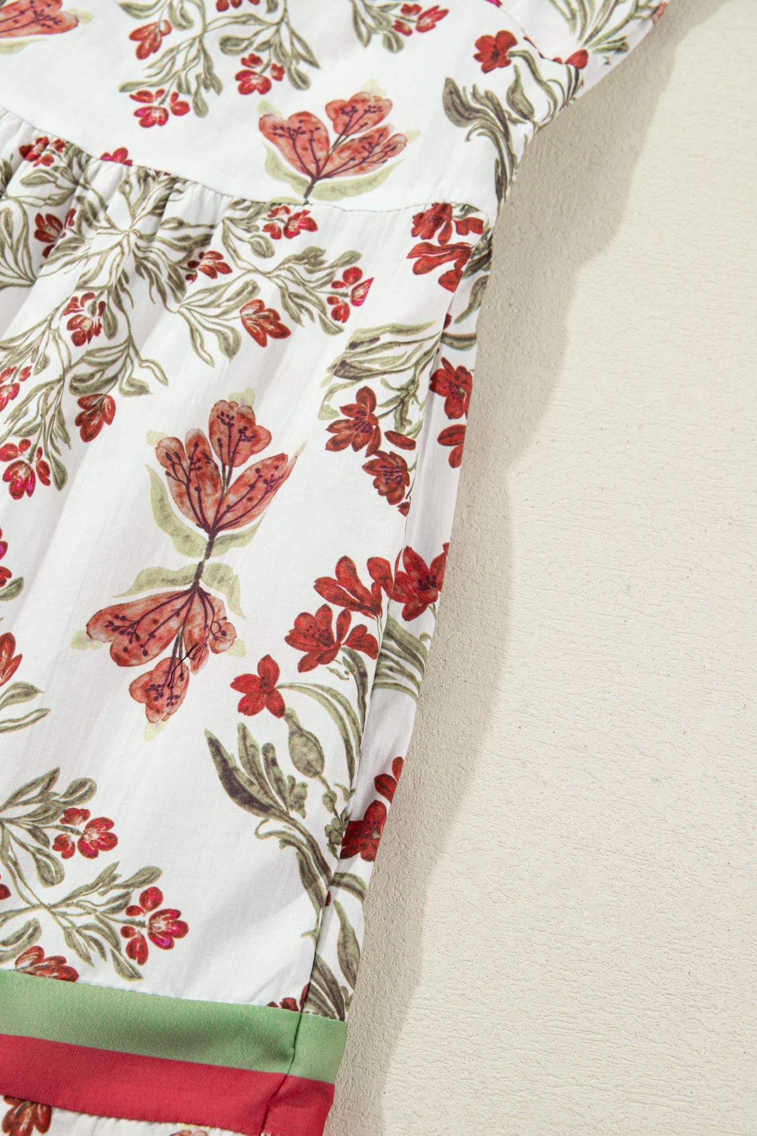 Pink Floral Print Contrast Trim Frilled Neck Long Sleeve Flared Dress-TOPS / DRESSES-[Adult]-[Female]-2022 Online Blue Zone Planet