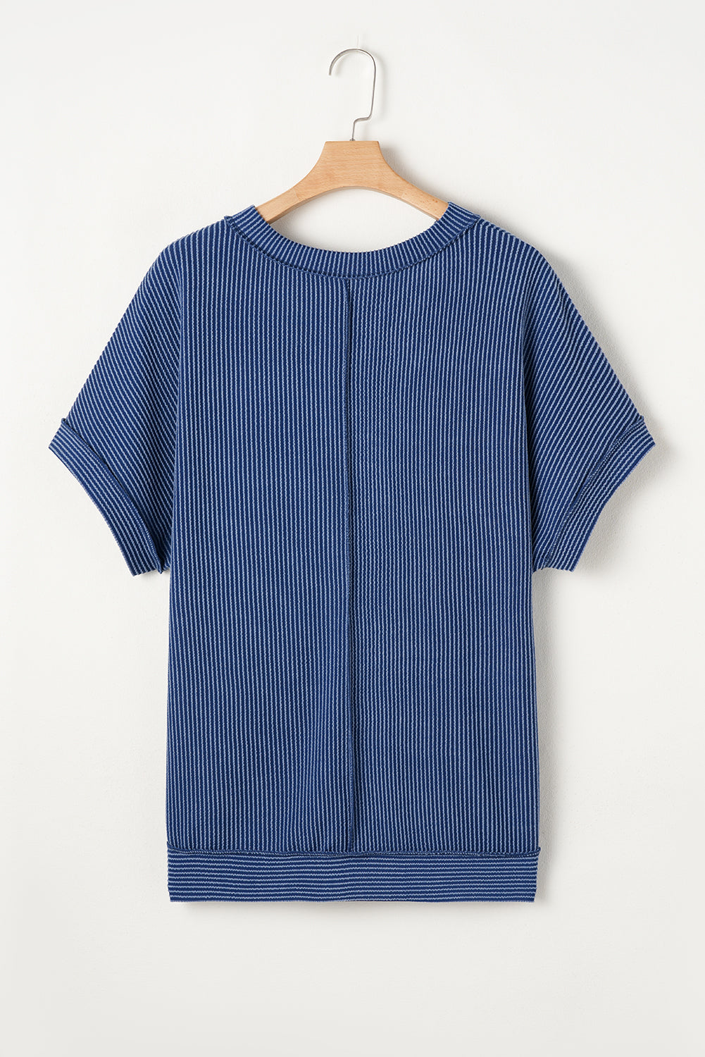 Blue Zone Planet | Sail Blue Ribbed V Neck Tee and Pants Plus Size Set-Plus Size/Plus Size Loungewear-[Adult]-[Female]-2022 Online Blue Zone Planet