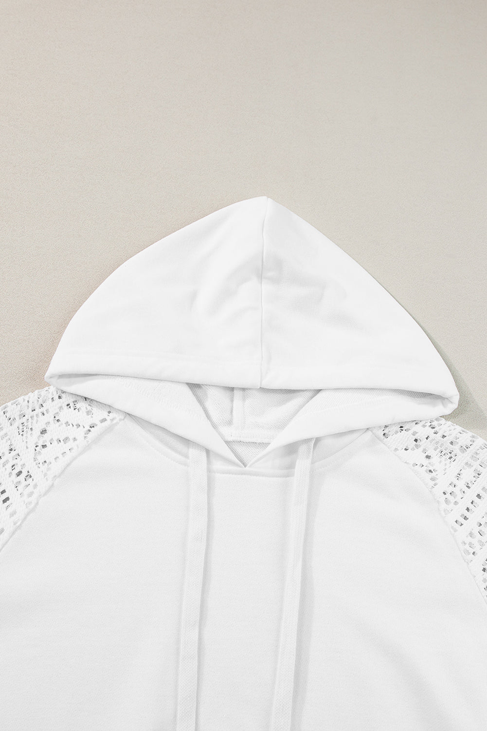 White Lace Patchwork Sleeve Drawstring Hoodie-Tops/Sweatshirts & Hoodies-[Adult]-[Female]-2022 Online Blue Zone Planet