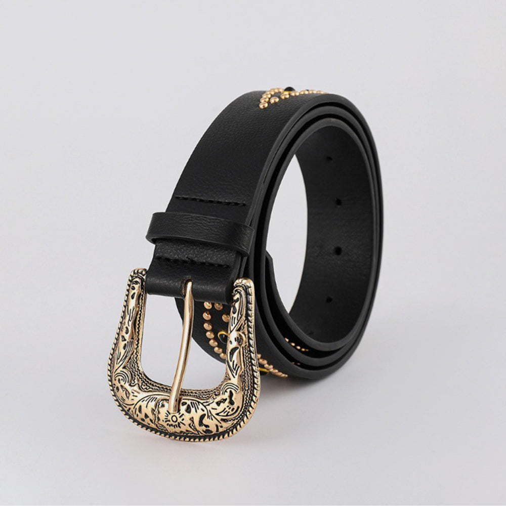 PU Leather Rhinestone Belt-BELTS-[Adult]-[Female]-2022 Online Blue Zone Planet