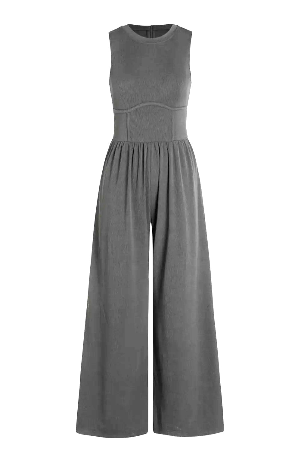 Round Neck Sleeveless Jumpsuit with Pockets-TOPS / DRESSES-[Adult]-[Female]-2022 Online Blue Zone Planet