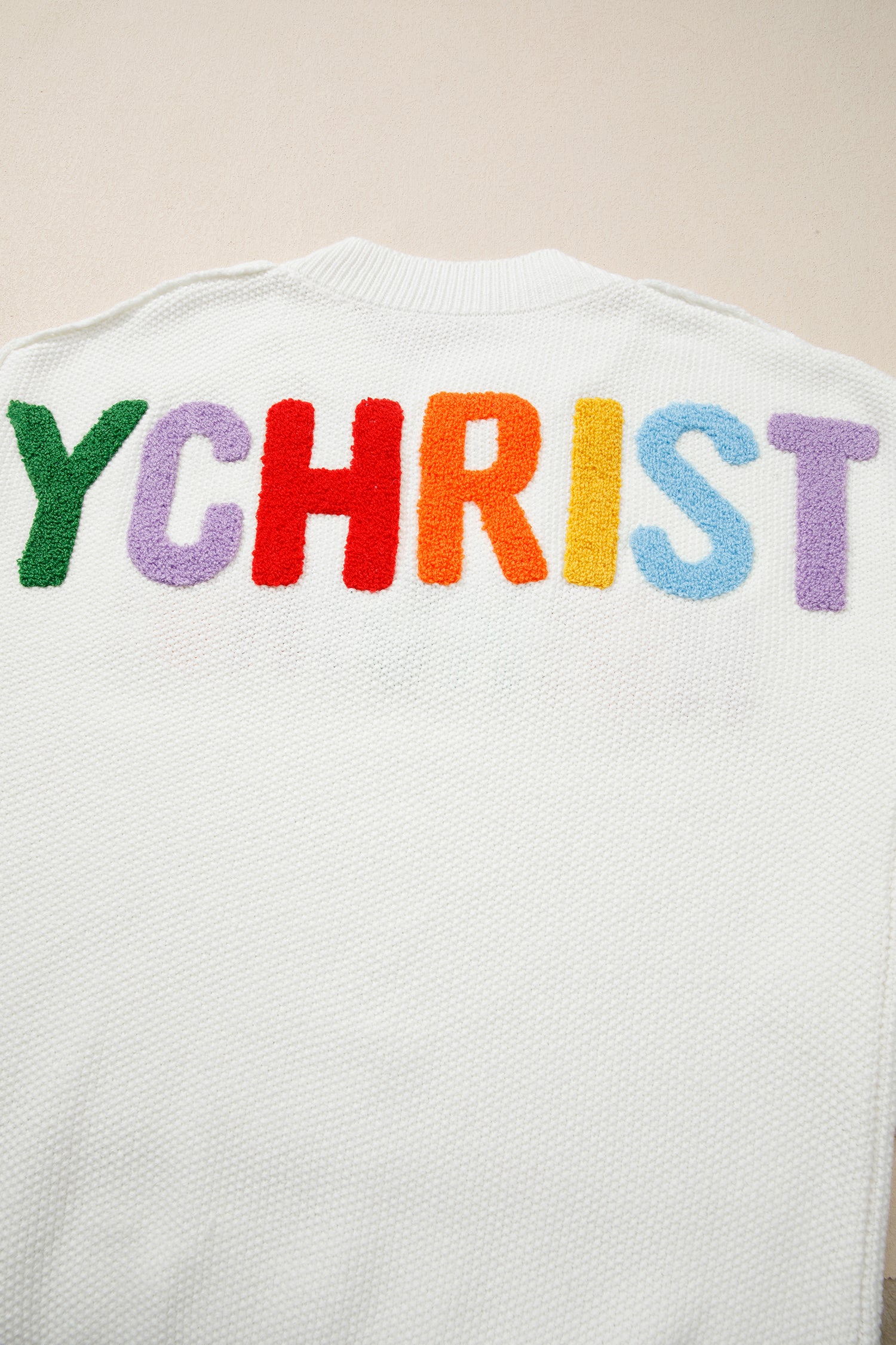 White HOHOHO MERRY CHRISTMAS Chenille Graphic Drop Shoulder Holiday Sweater-TOPS / DRESSES-[Adult]-[Female]-2022 Online Blue Zone Planet