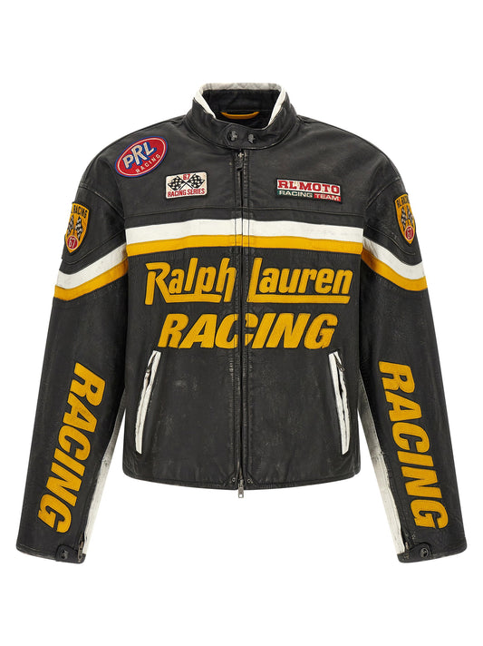 Polo Ralph Lauren Leather Biker Jacket With Patch-Jackets-[Adult]-[Female]-2022 Online Blue Zone Planet