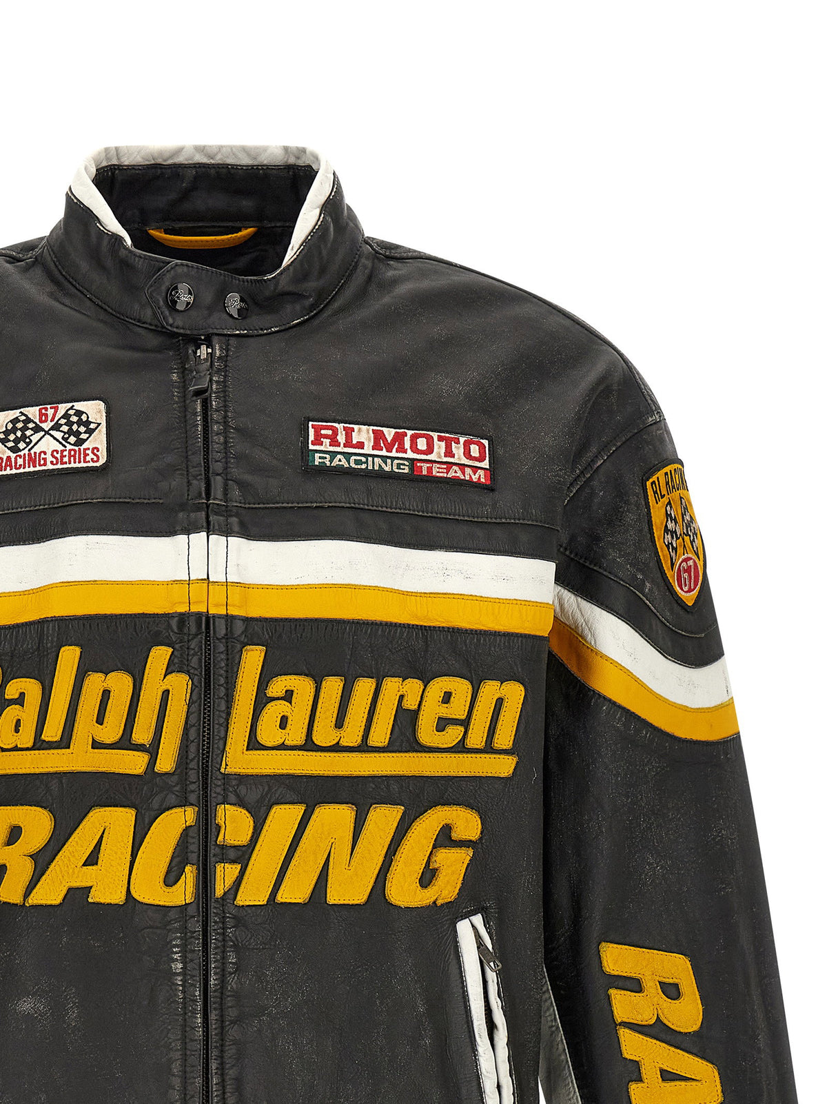 Polo Ralph Lauren Leather Biker Jacket With Patch-Jackets-[Adult]-[Female]-2022 Online Blue Zone Planet