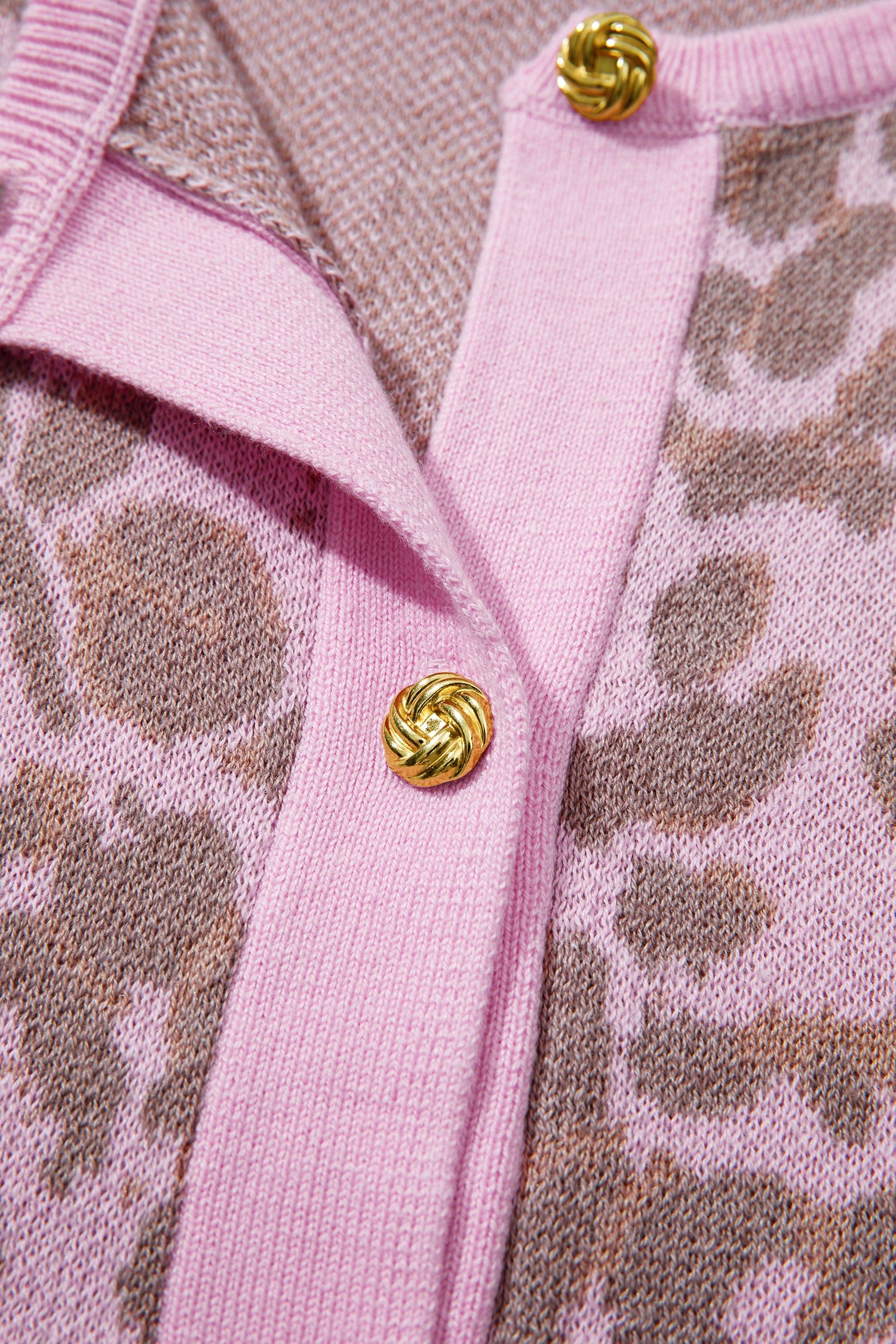 Pink Leopard Button Down Short Sleeve Sweater Cardigan-Sweaters & Cardigans/Cardigans-[Adult]-[Female]-2022 Online Blue Zone Planet