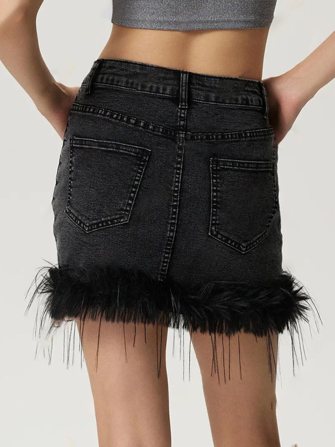 Plush Hem Mini Denim Skirt-BOTTOMS SIZES SMALL MEDIUM LARGE-[Adult]-[Female]-2022 Online Blue Zone Planet