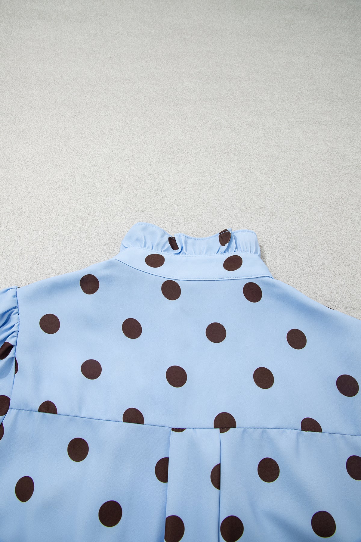 Fiery Red Polka Dot Striped Print Ruffle Stand Neck 3/4 Sleeve Shift Shirt-Tops/Blouses & Shirts-[Adult]-[Female]-2022 Online Blue Zone Planet