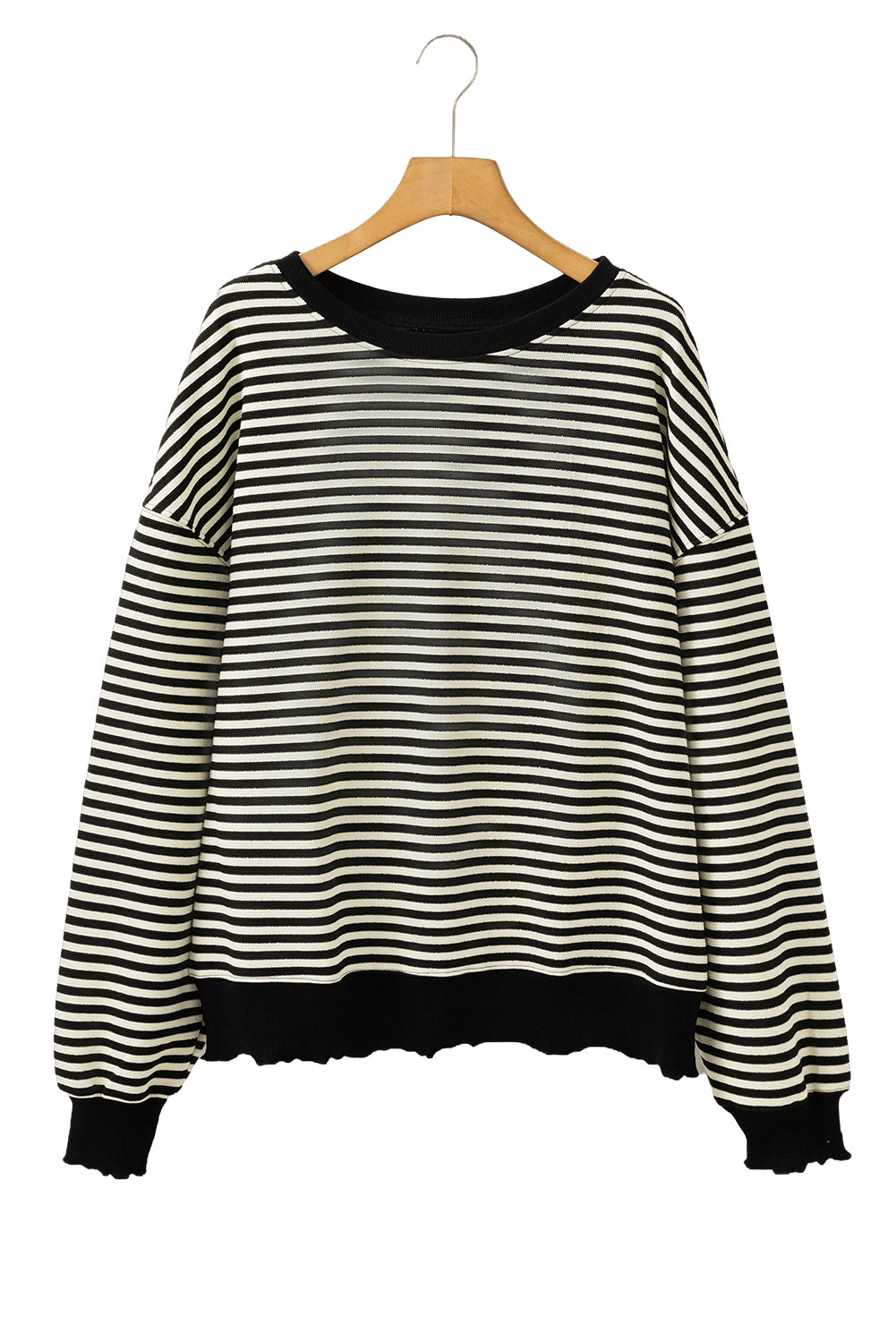 Blue Zone Planet | Green Stripe Drop Shoulder Long Sleeve Top-Long Sleeve Tops-[Adult]-[Female]-2022 Online Blue Zone Planet