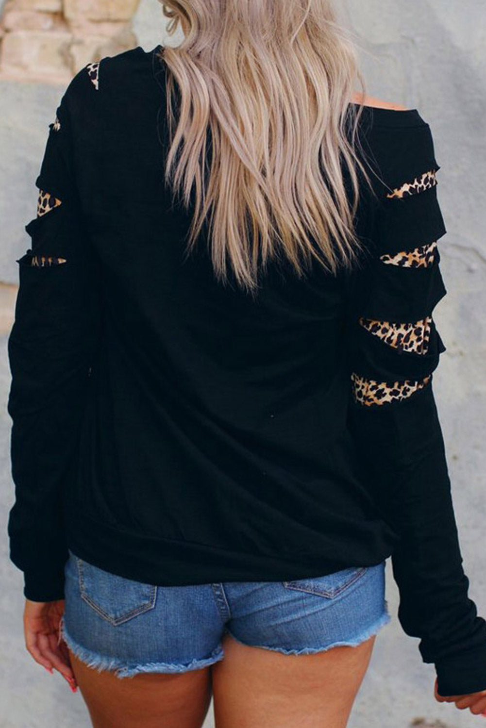 Black LOVE Sequin Pumpkin Leopard Print Cut Out Sleeve Sweatshirt-Graphic/Graphic Sweatshirts-[Adult]-[Female]-2022 Online Blue Zone Planet