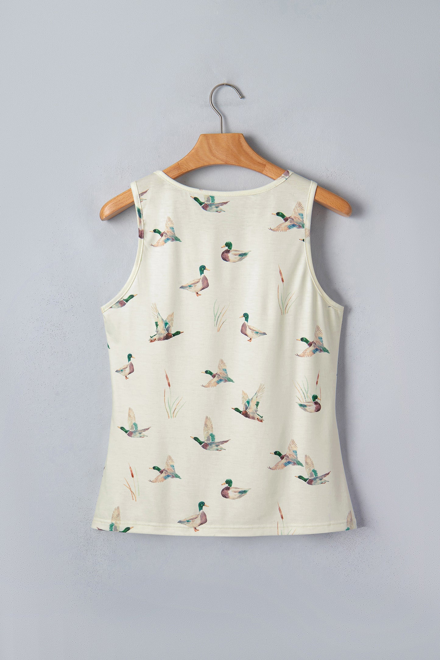 Beige Mallard Print Western Style Tank Top-Tops/Tank Tops-[Adult]-[Female]-2022 Online Blue Zone Planet