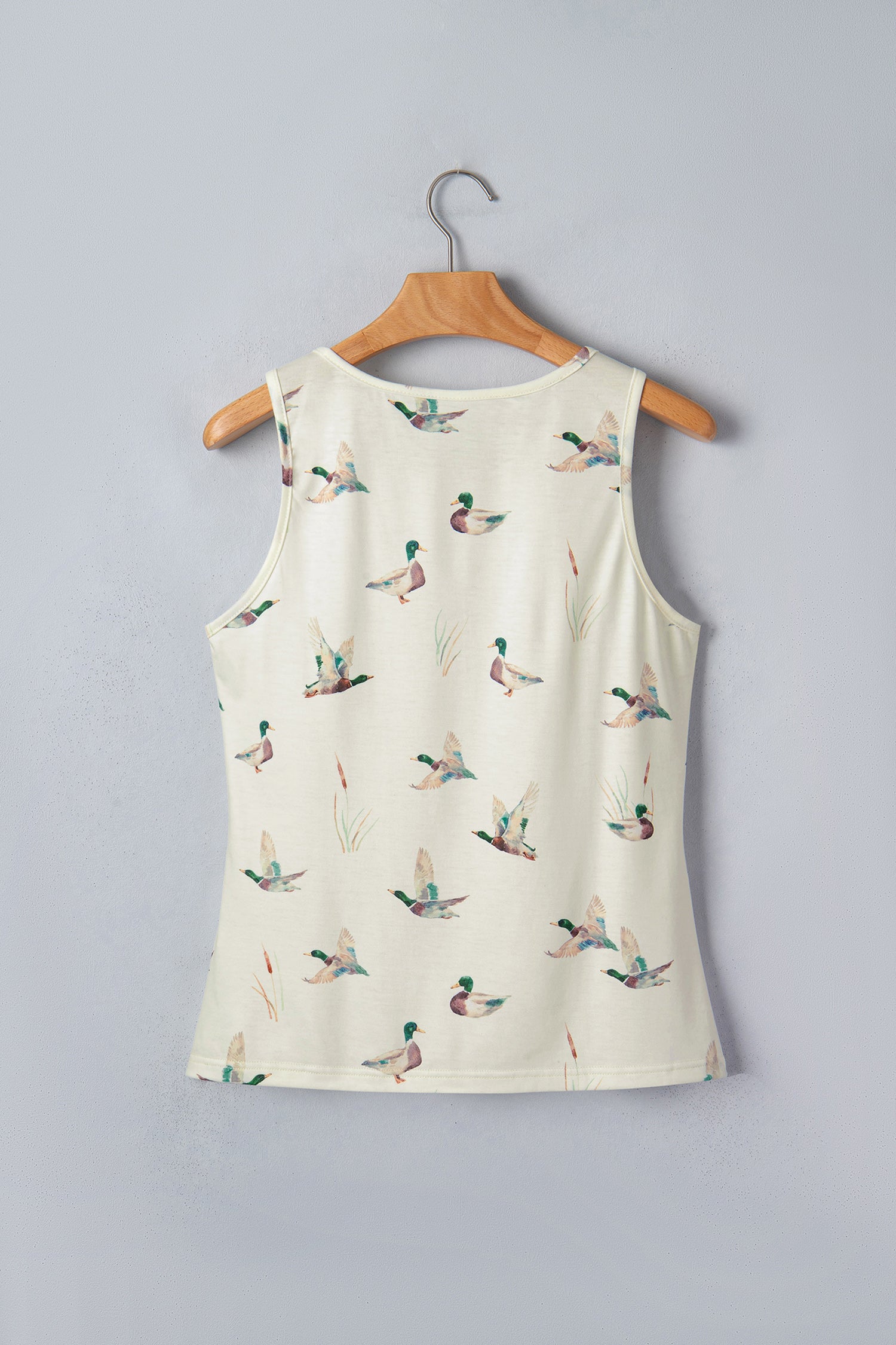 Beige Mallard Print Western Style Tank Top-Tops/Tank Tops-[Adult]-[Female]-2022 Online Blue Zone Planet