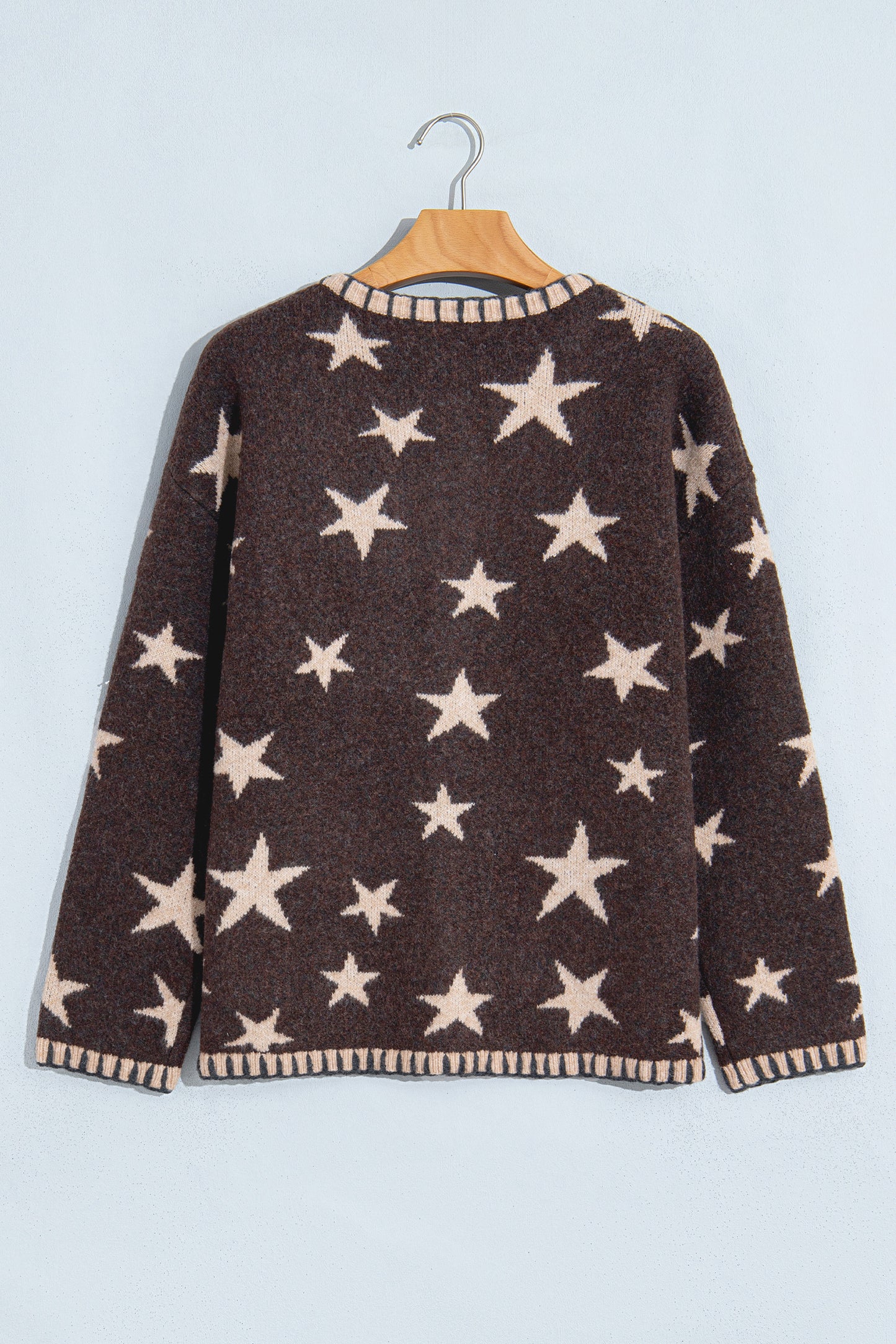 Brown Stars Pattern Colorblock Long Sleeve Shift Cardigan-Sweaters & Cardigans/Cardigans-[Adult]-[Female]-2022 Online Blue Zone Planet