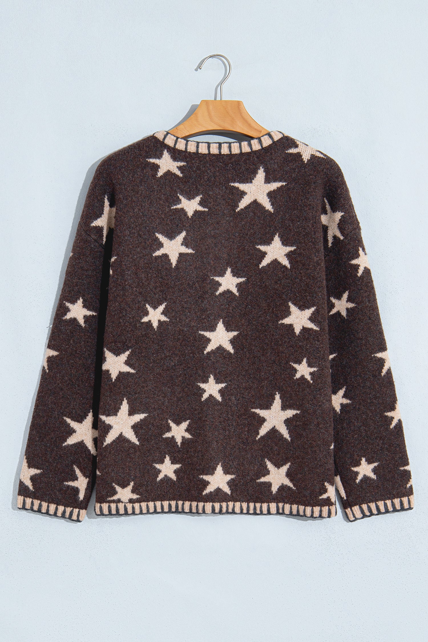 Brown Stars Pattern Colorblock Long Sleeve Shift Cardigan-Sweaters & Cardigans/Cardigans-[Adult]-[Female]-2022 Online Blue Zone Planet