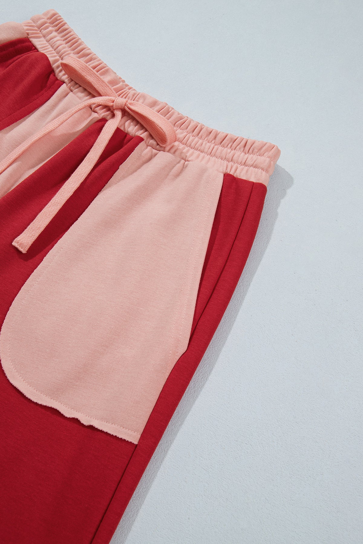 Fiery Red Raw Seam Colorblock Wide Leg Ankle Length Casual Pants-Bottoms/Pants & Culotte-[Adult]-[Female]-2022 Online Blue Zone Planet