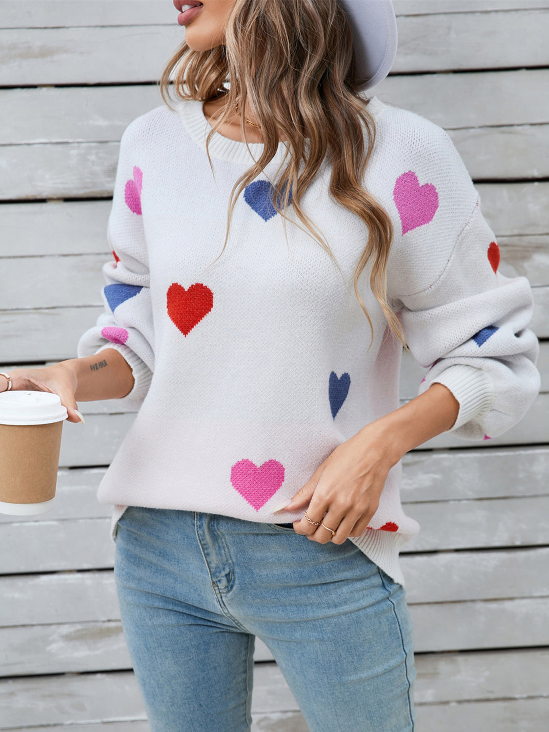 Angel Wings Heart Round Neck Long Sleeve Sweater-TOPS / DRESSES-[Adult]-[Female]-2022 Online Blue Zone Planet