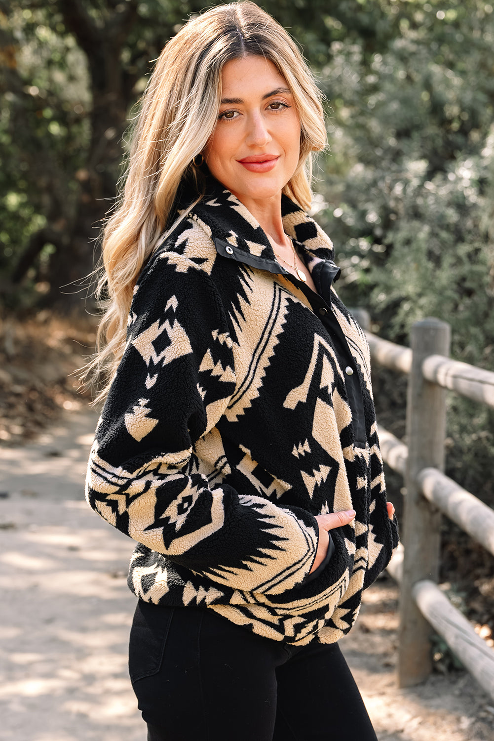 Black Western Aztec Half Zip Plush Sweatshirt-Tops/Sweatshirts & Hoodies-[Adult]-[Female]-2022 Online Blue Zone Planet