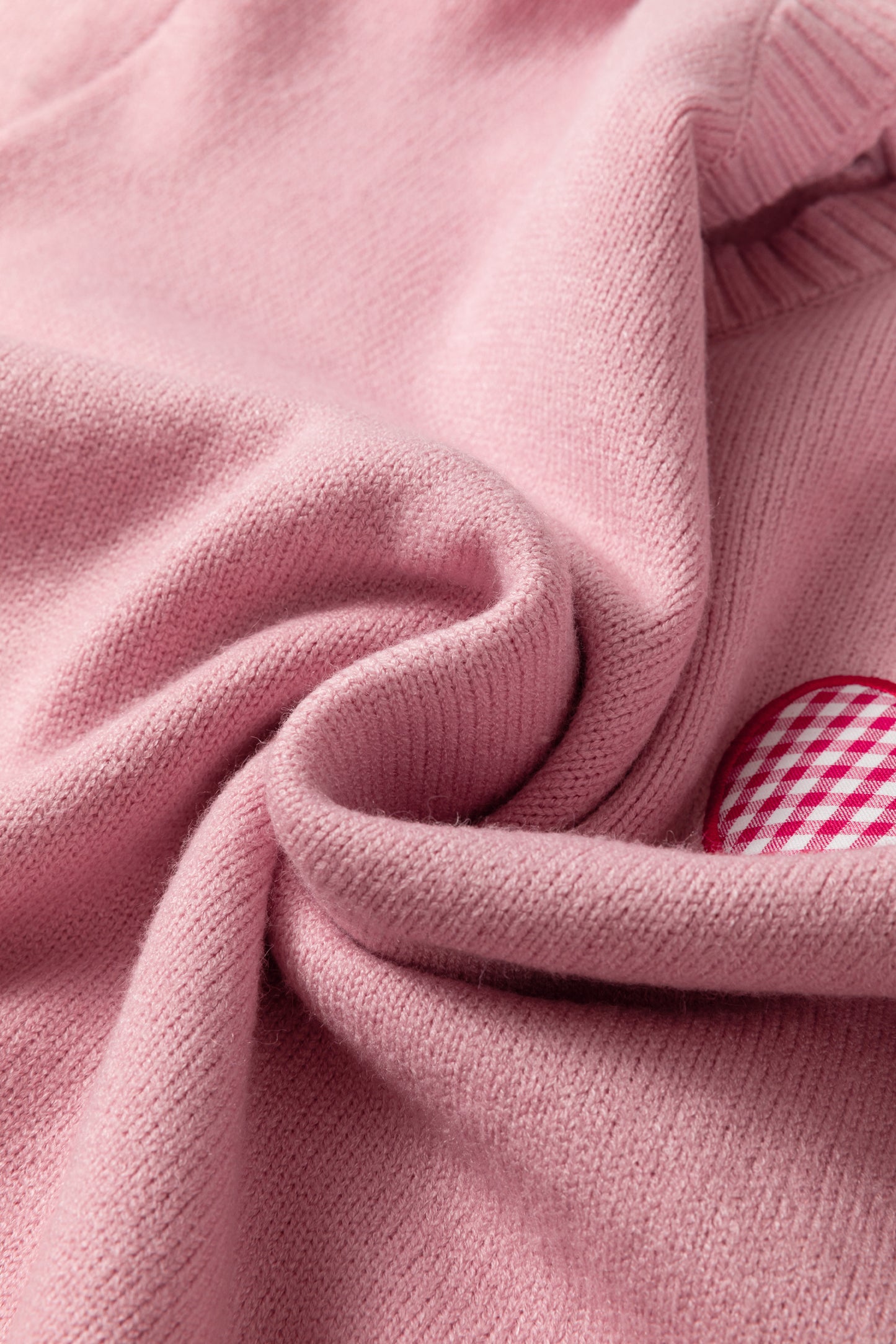 Light Pink Plaid Heart Embroidered Cuffed Drop Shoulder Crew Neck Sweater-Sweaters & Cardigans/Sweaters-[Adult]-[Female]-2022 Online Blue Zone Planet