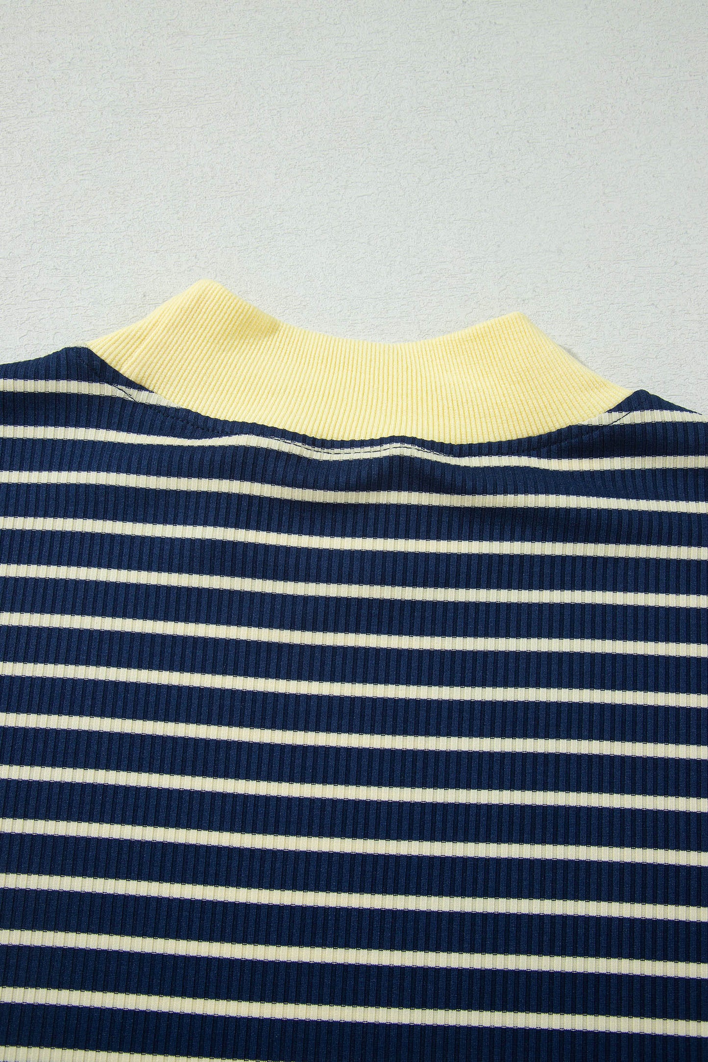 Blue Stripe Color Block Long Sleeve Pullover Ribbed Knit Casual Shorts Set-Two Piece Sets/Short Sets-[Adult]-[Female]-2022 Online Blue Zone Planet