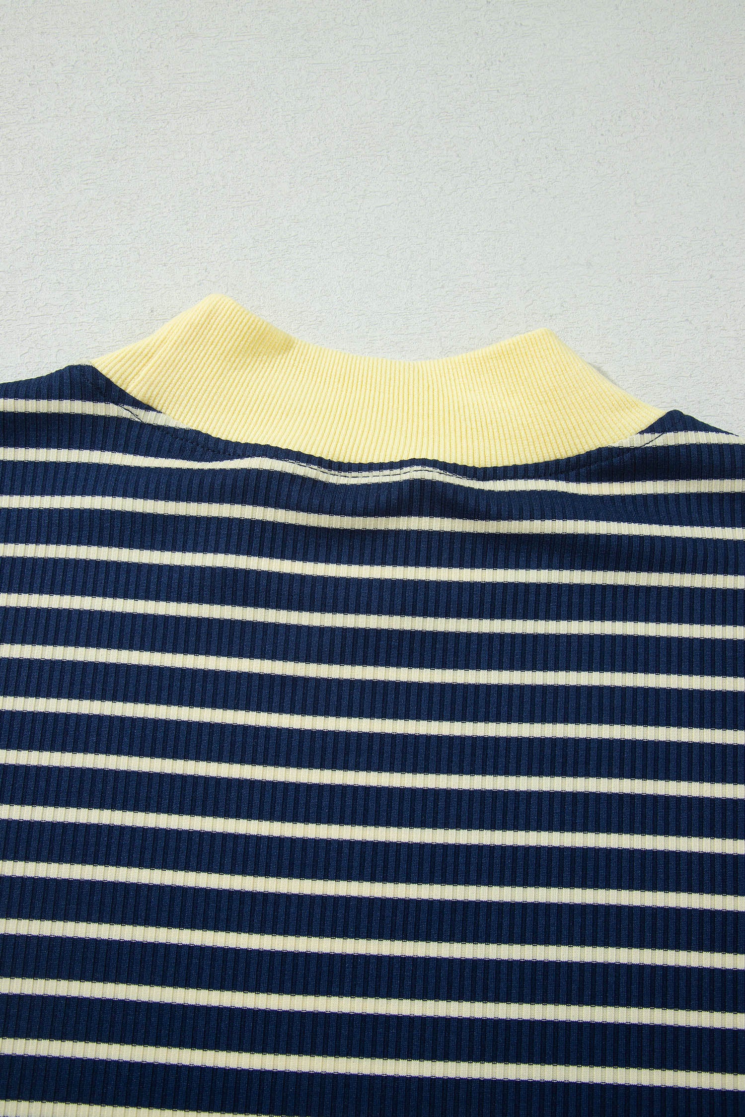 Blue Stripe Color Block Long Sleeve Pullover Ribbed Knit Casual Shorts Set-Two Piece Sets/Short Sets-[Adult]-[Female]-2022 Online Blue Zone Planet