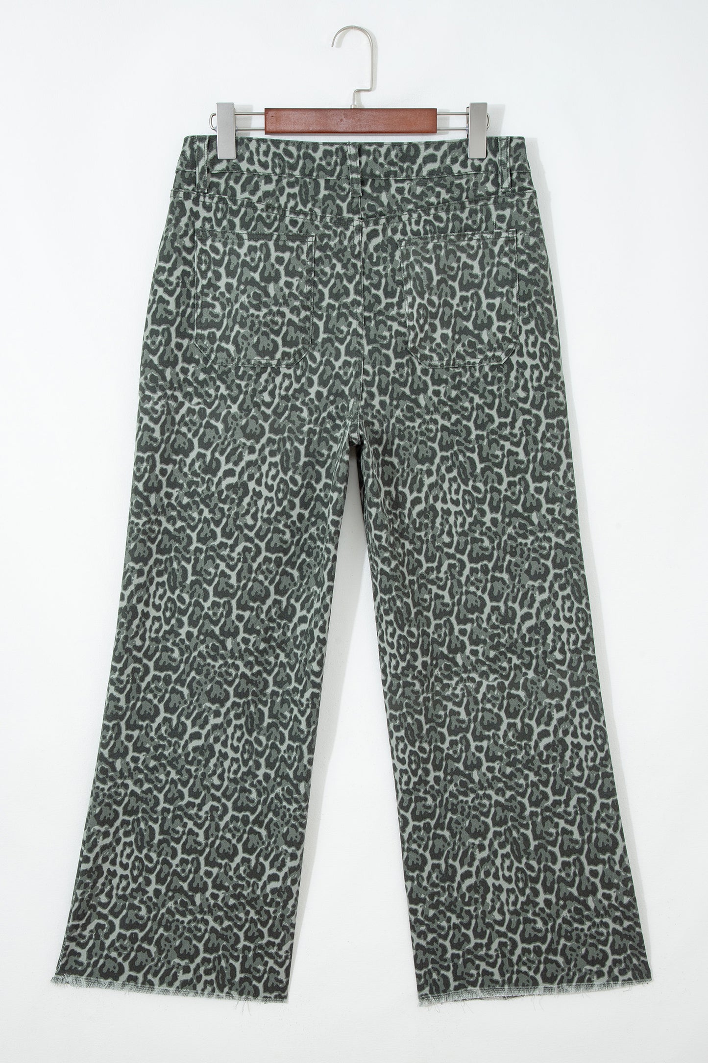 Gray Leopard Frayed Edge Wide Leg High Waist Jeans-Bottoms/Jeans-[Adult]-[Female]-2022 Online Blue Zone Planet