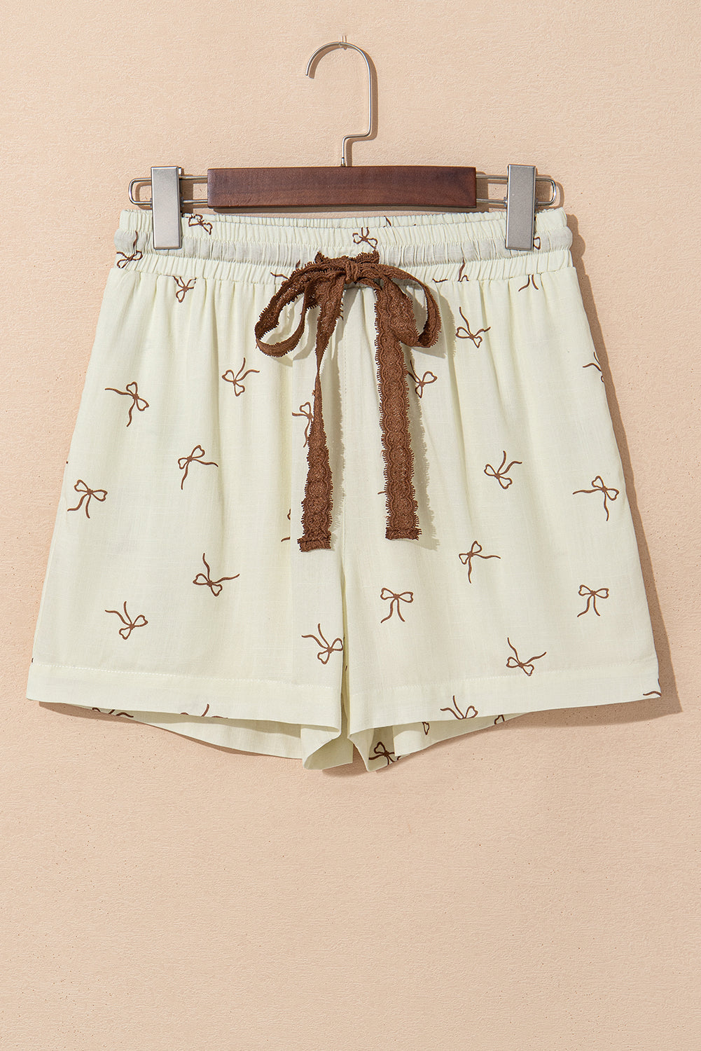 White Bow Print Lace Drawstring Casual Shorts-Bottoms/Casual Shorts-[Adult]-[Female]-2022 Online Blue Zone Planet