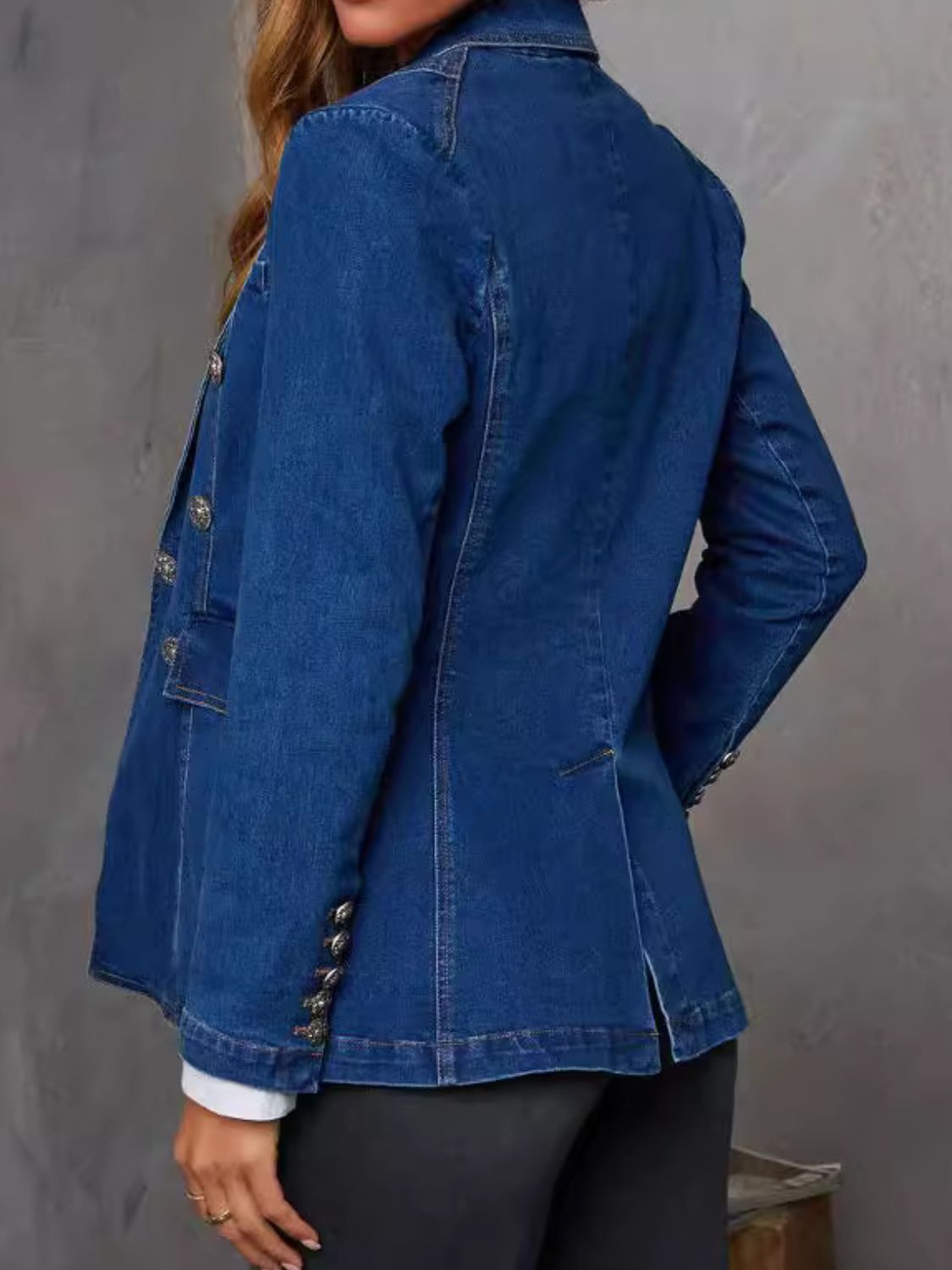 Collared Neck Long Sleeve Denim Jacket-TOPS / DRESSES-[Adult]-[Female]-2022 Online Blue Zone Planet