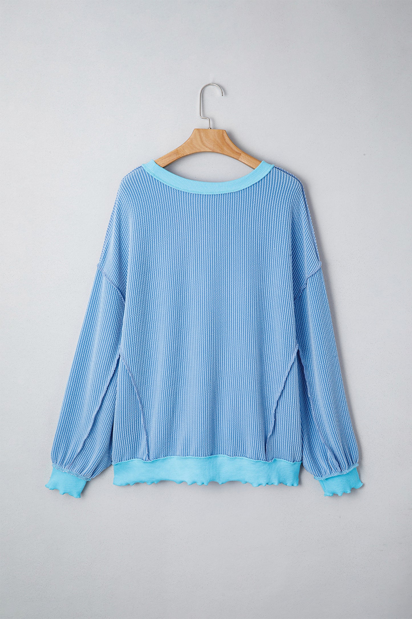 Myosotis Sequin Easter Eggs Twisted Rib Exposed Seam Color Block Top-Graphic/Graphic Long Sleeve Tees-[Adult]-[Female]-2022 Online Blue Zone Planet