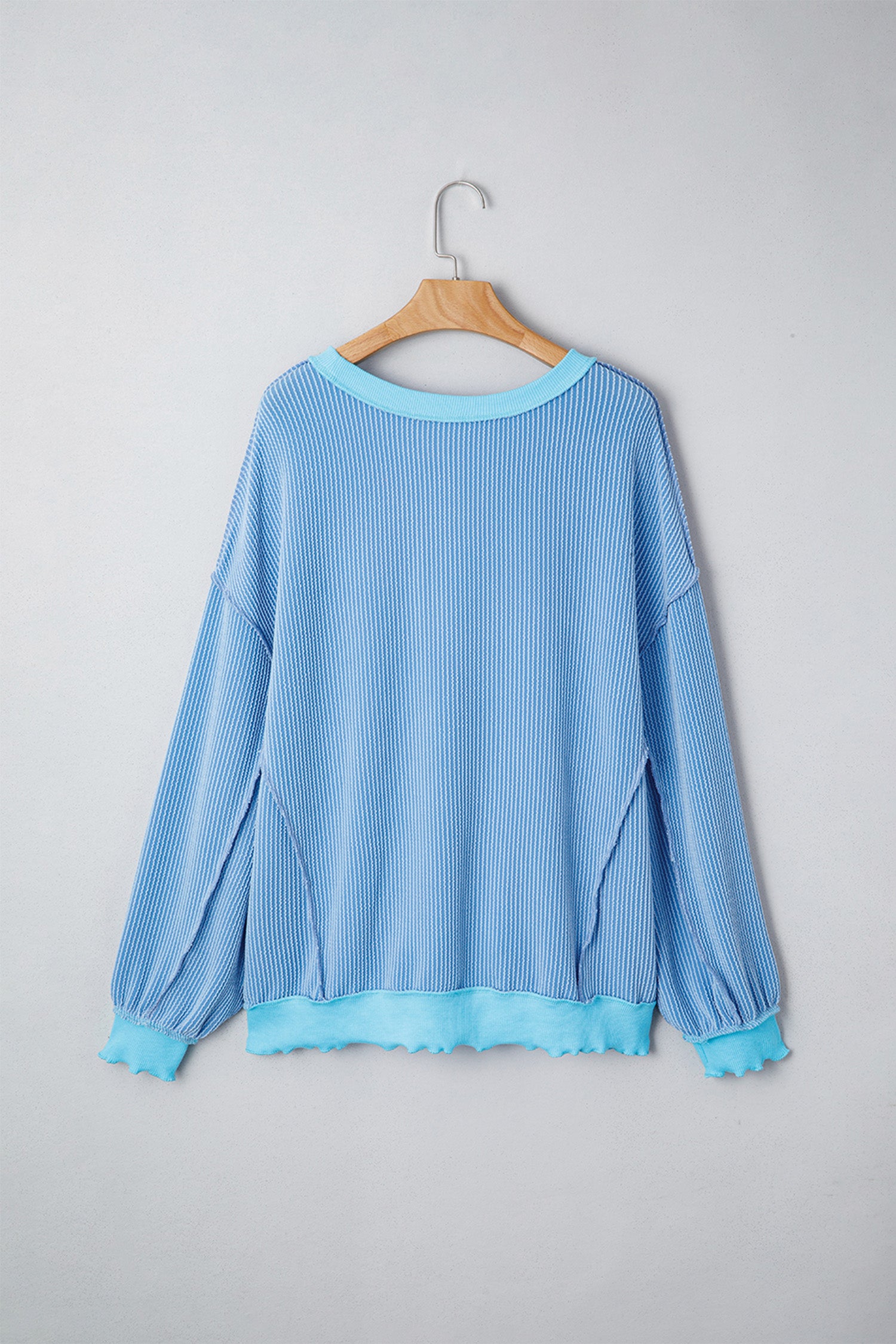 Myosotis Sequin Easter Eggs Twisted Rib Exposed Seam Color Block Top-Graphic/Graphic Long Sleeve Tees-[Adult]-[Female]-2022 Online Blue Zone Planet